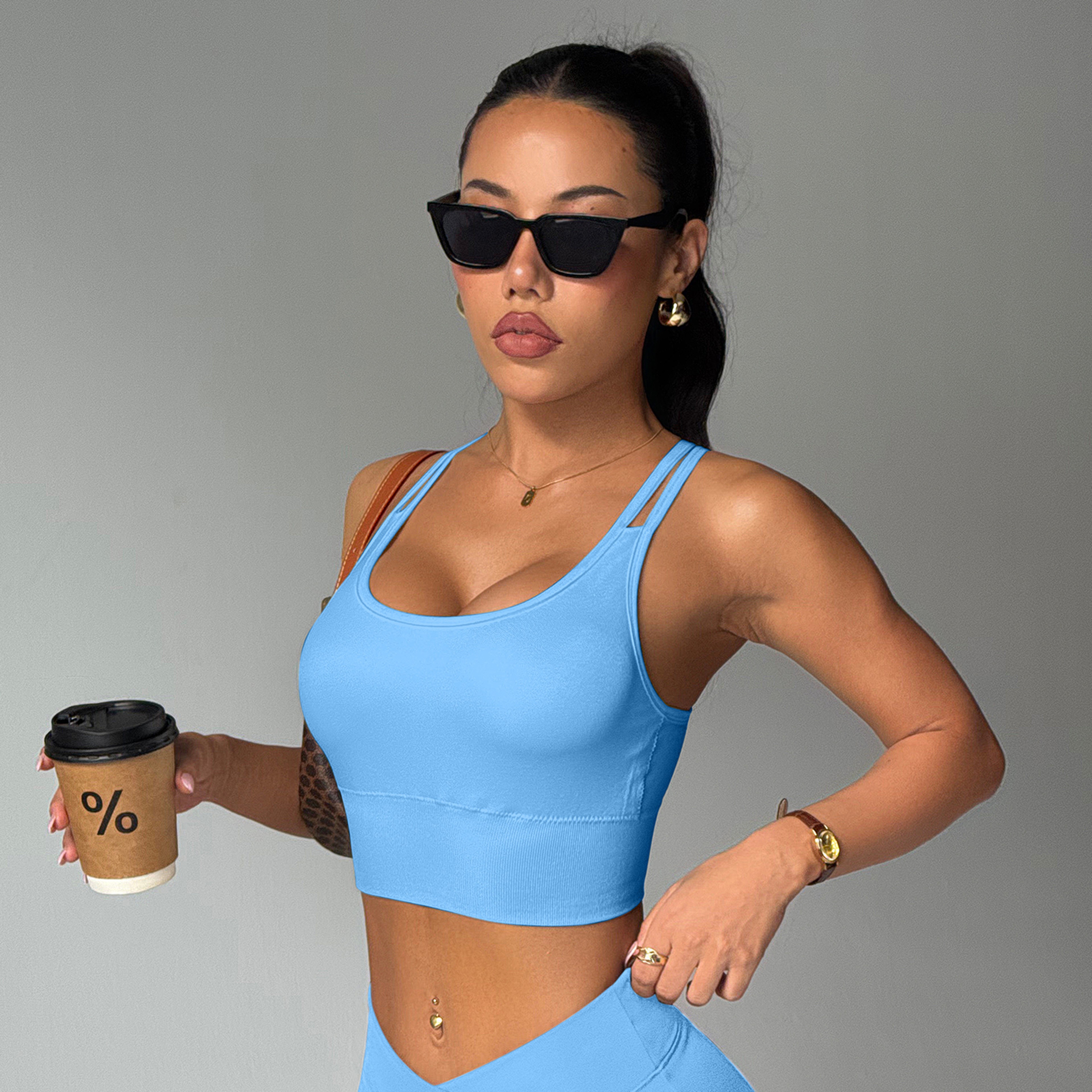 Seamless Criss Cross Back Sports Bra Padded Yoga Workout Top 7