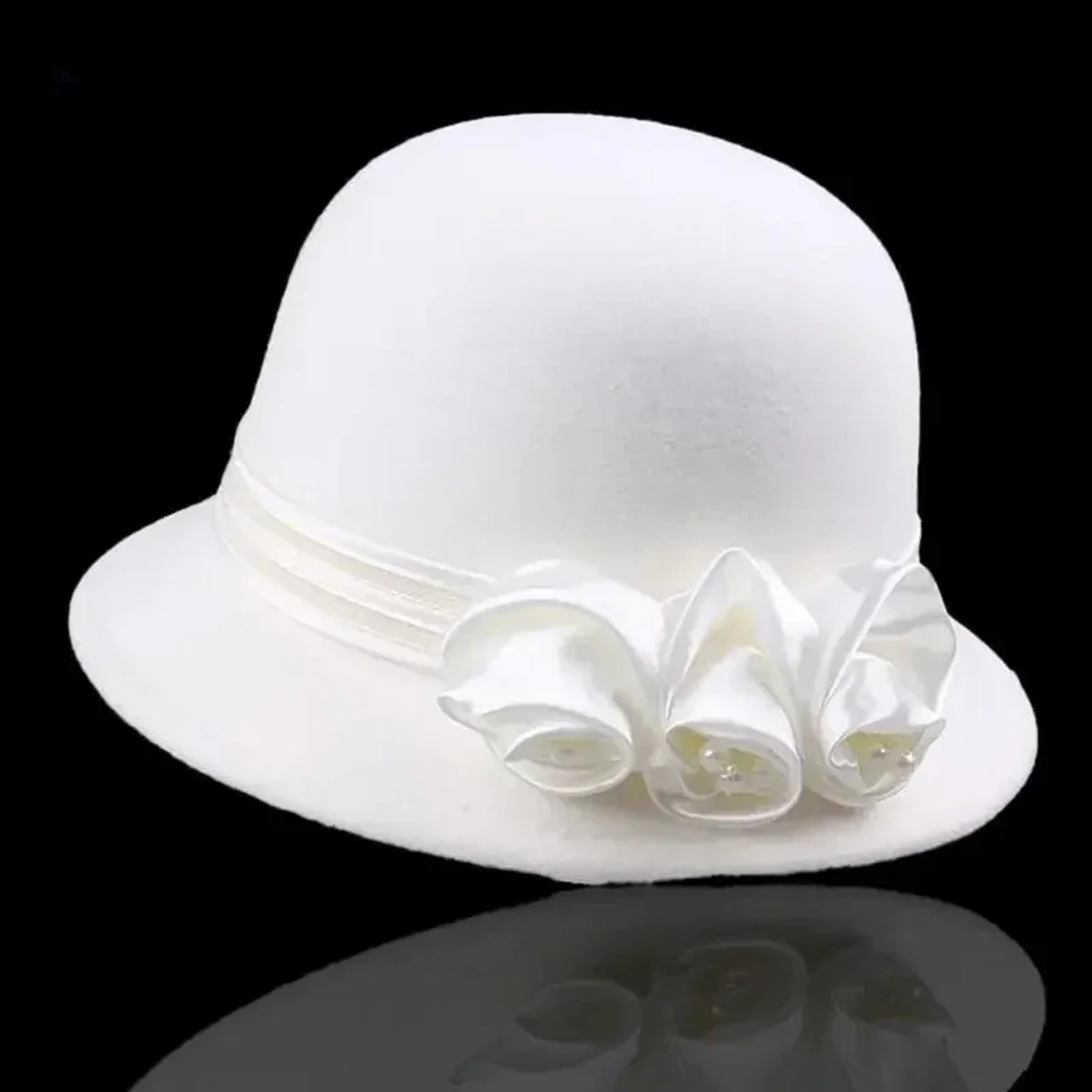 Elegant Rose Pearl Wool Church Hat For Women 2
