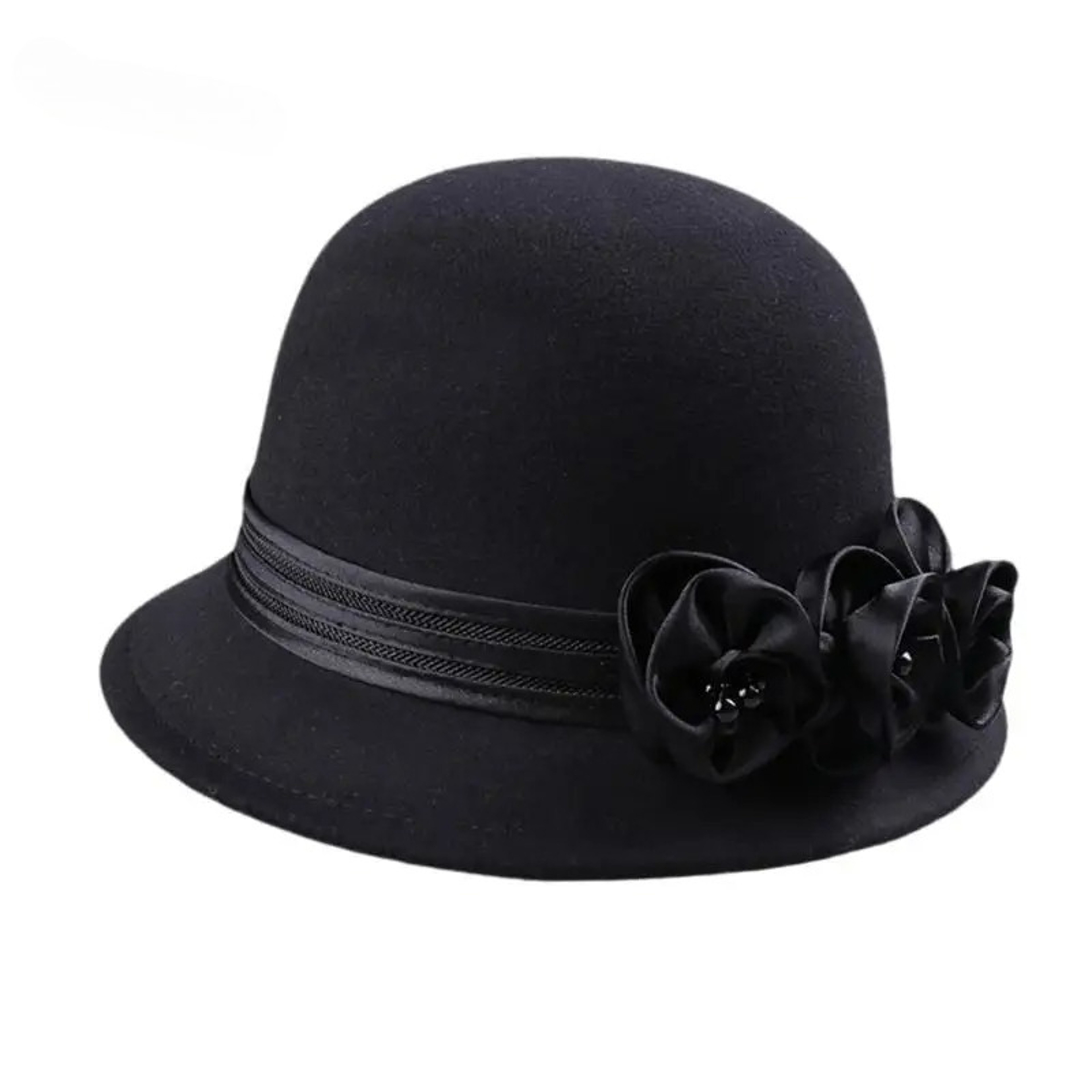 Elegant Rose Pearl Wool Church Hat For Women 7