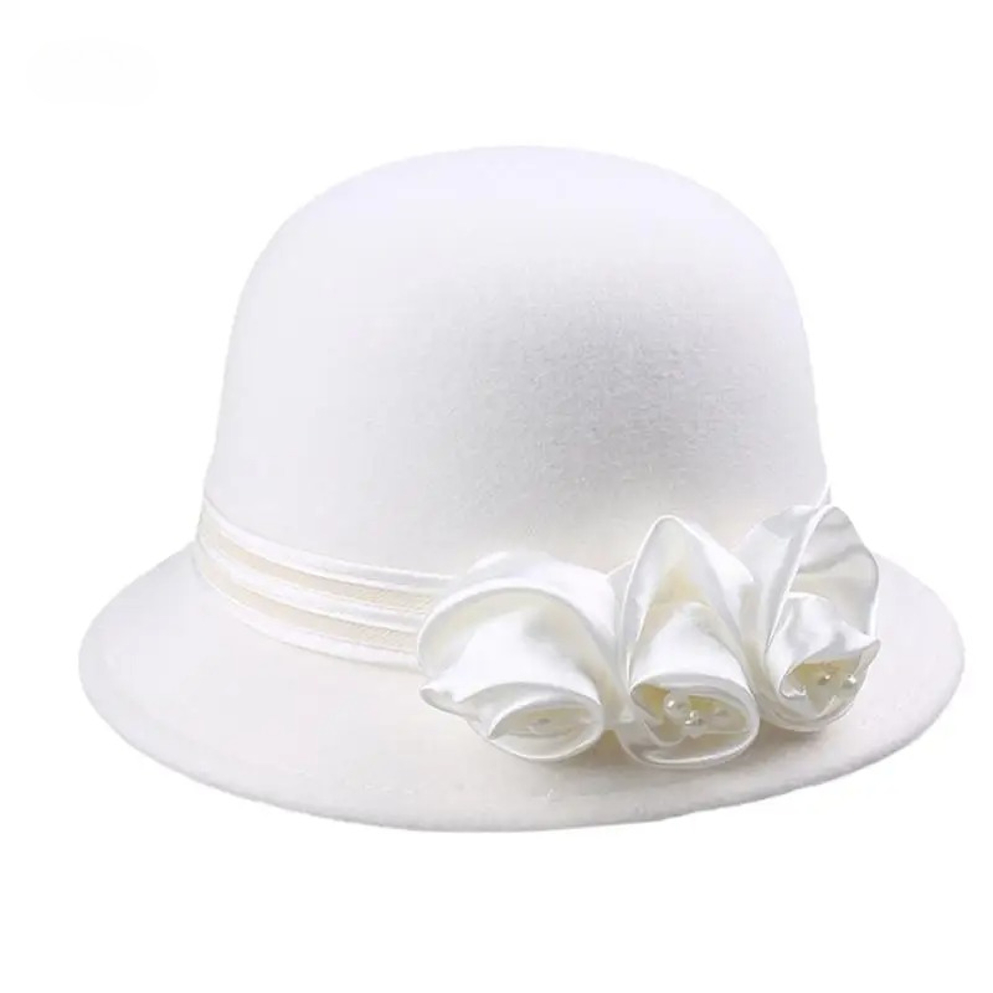 Elegant Rose Pearl Wool Church Hat For Women 8