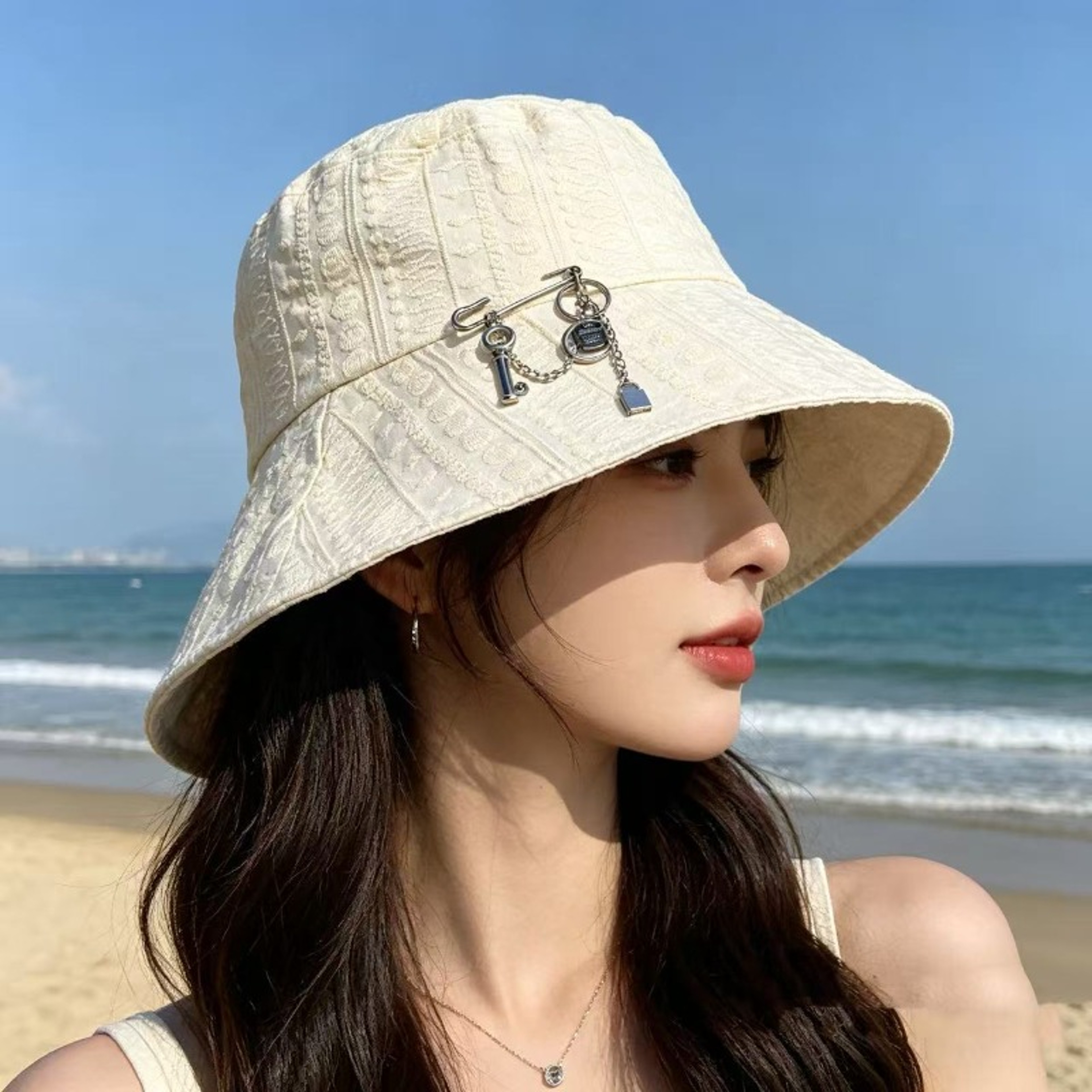 Womens Embroidered Cotton Bucket Hat with UV Protection Wide Brim – view 6
