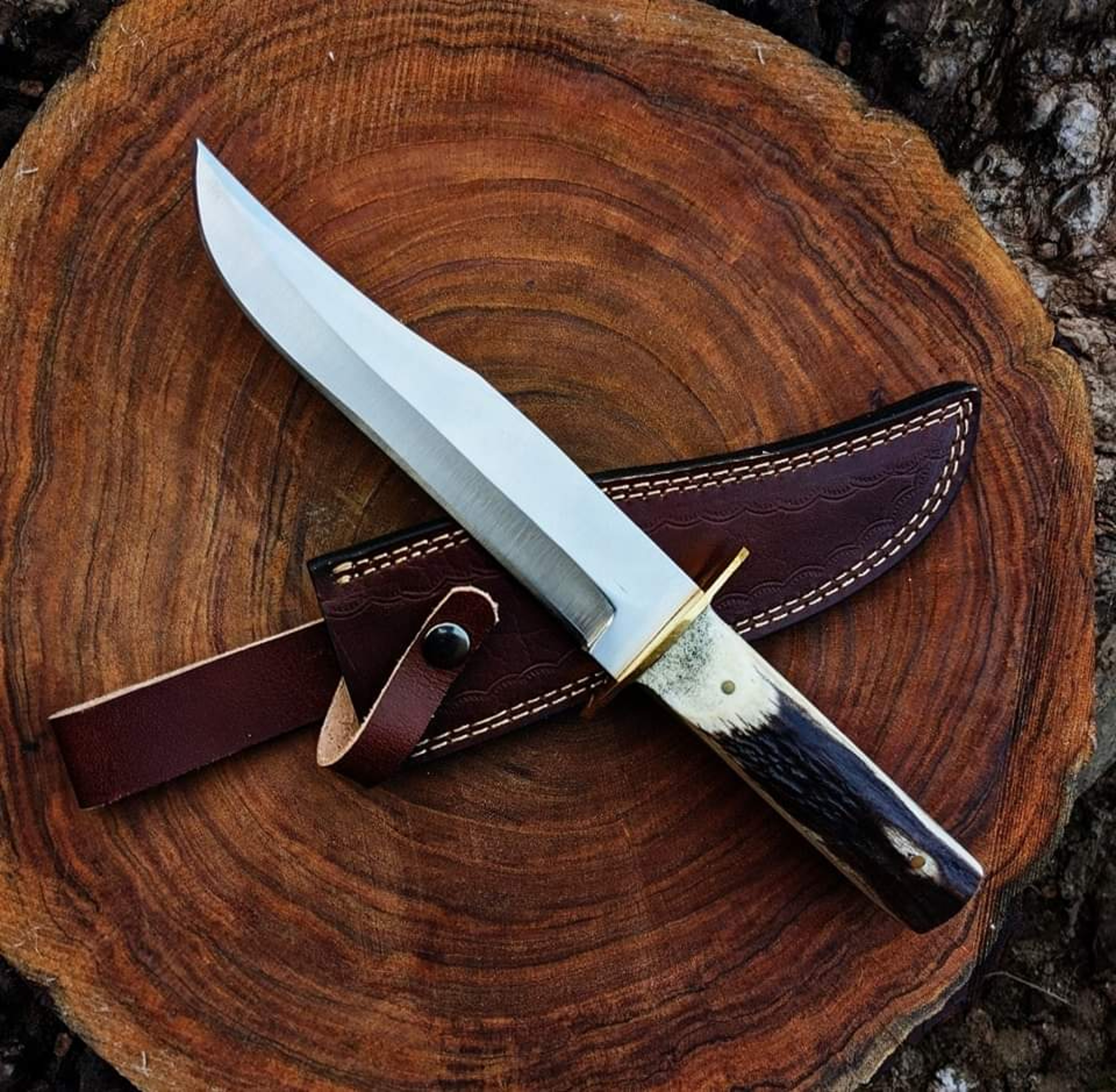 Premium Carbon Steel Hunting Knife with Leather Sheath - Fixed Blade Survival Camping Tool Gift – view 2