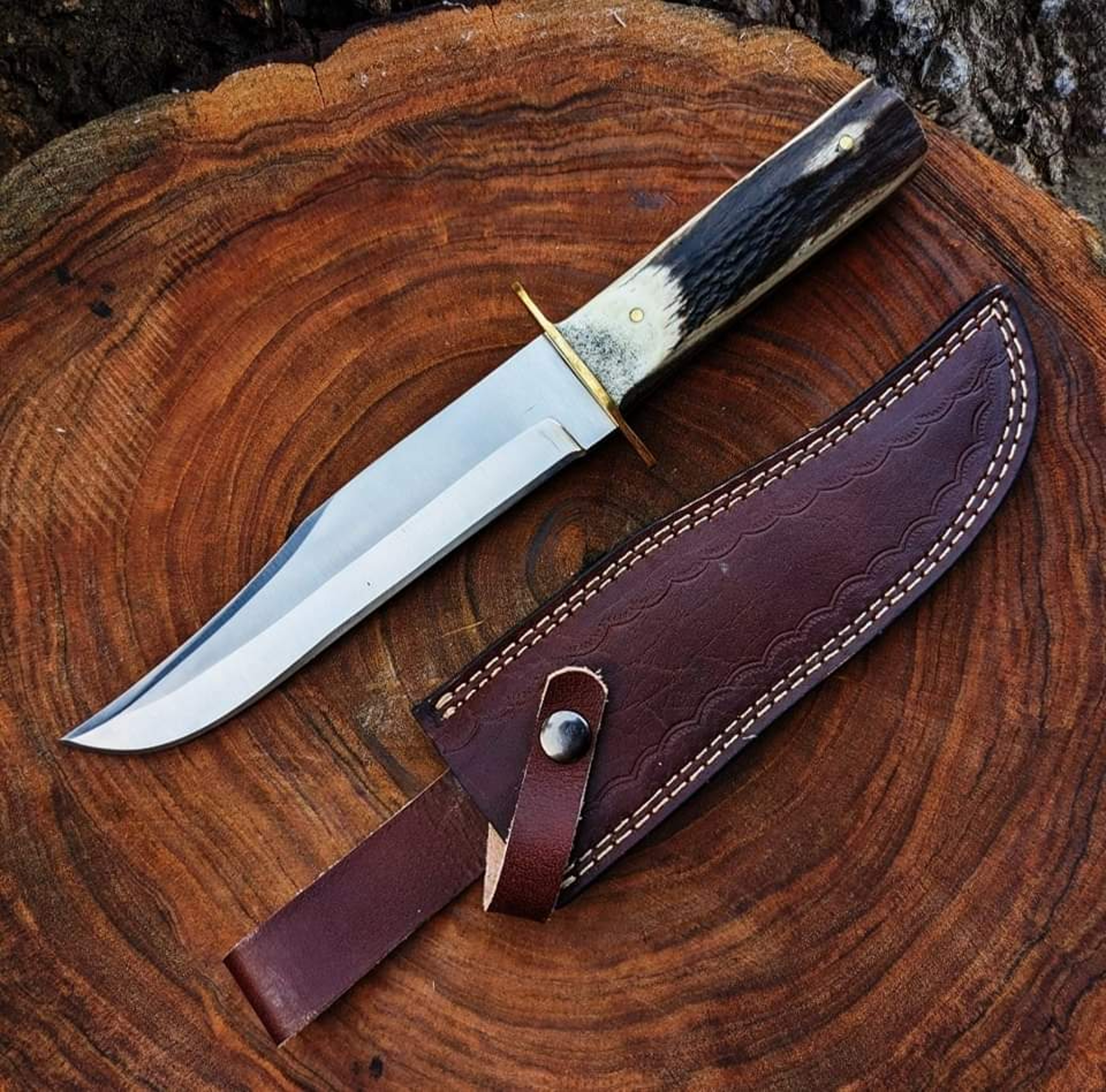 Premium Carbon Steel Hunting Knife with Leather Sheath - Fixed Blade Survival Camping Tool Gift – view 3