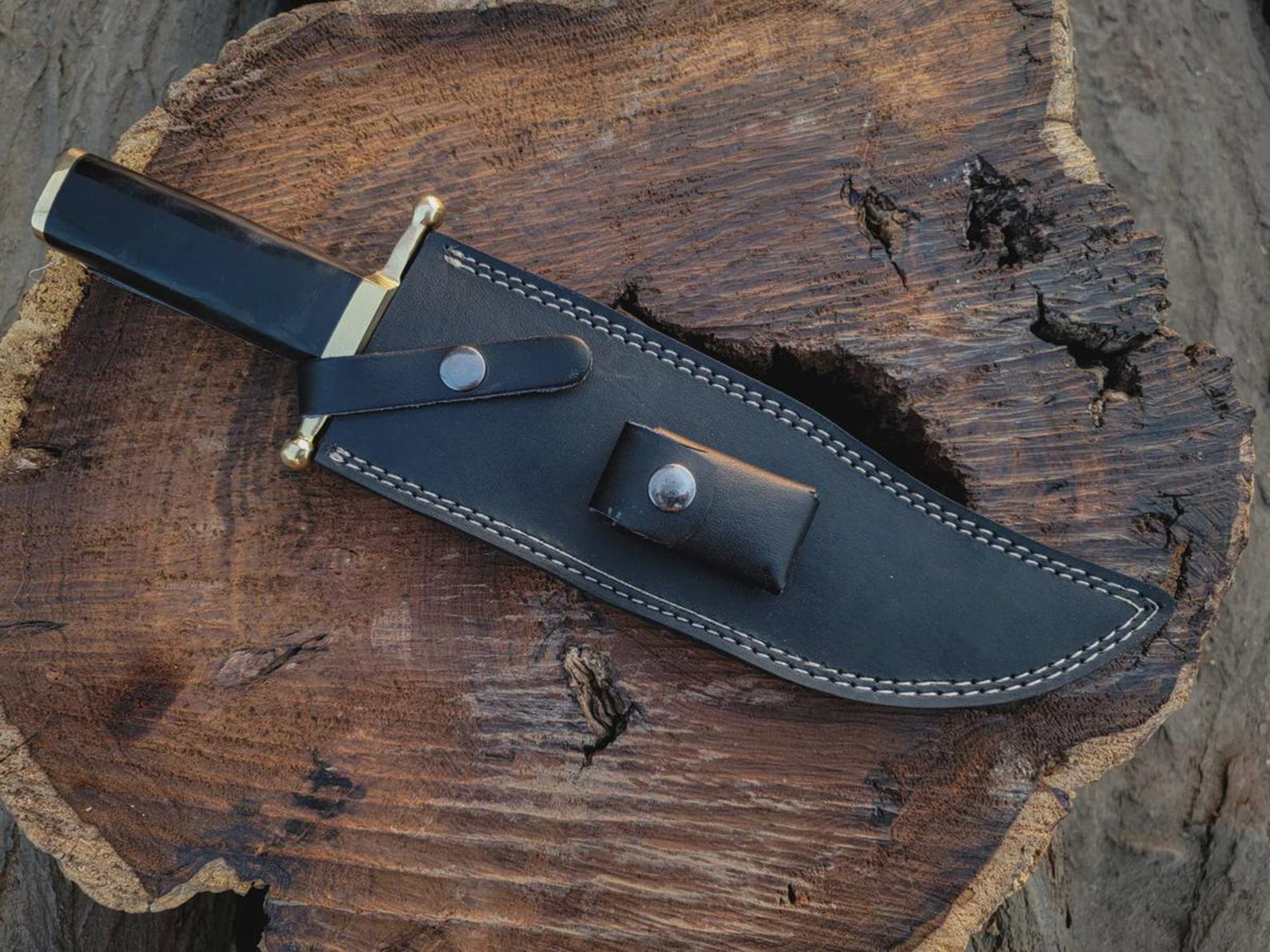Premium Bowie Knife D2 Steel Blade Buffalo Horn Handle With Leather Sheath 6