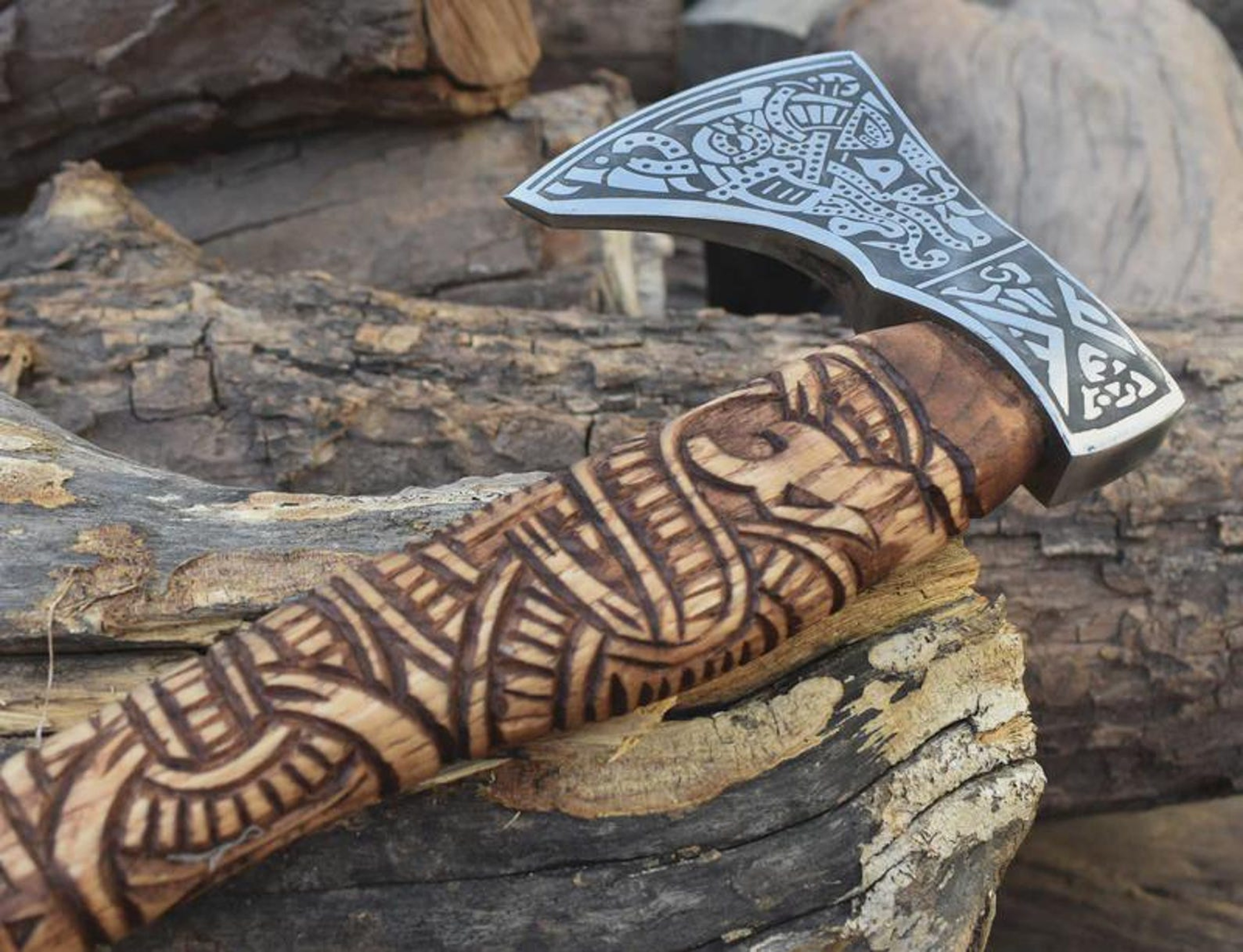 Handmade Engraved High Carbon Viking Axe Hatchet Leather Sheath Norse Gift For Men  Norse Axe 2