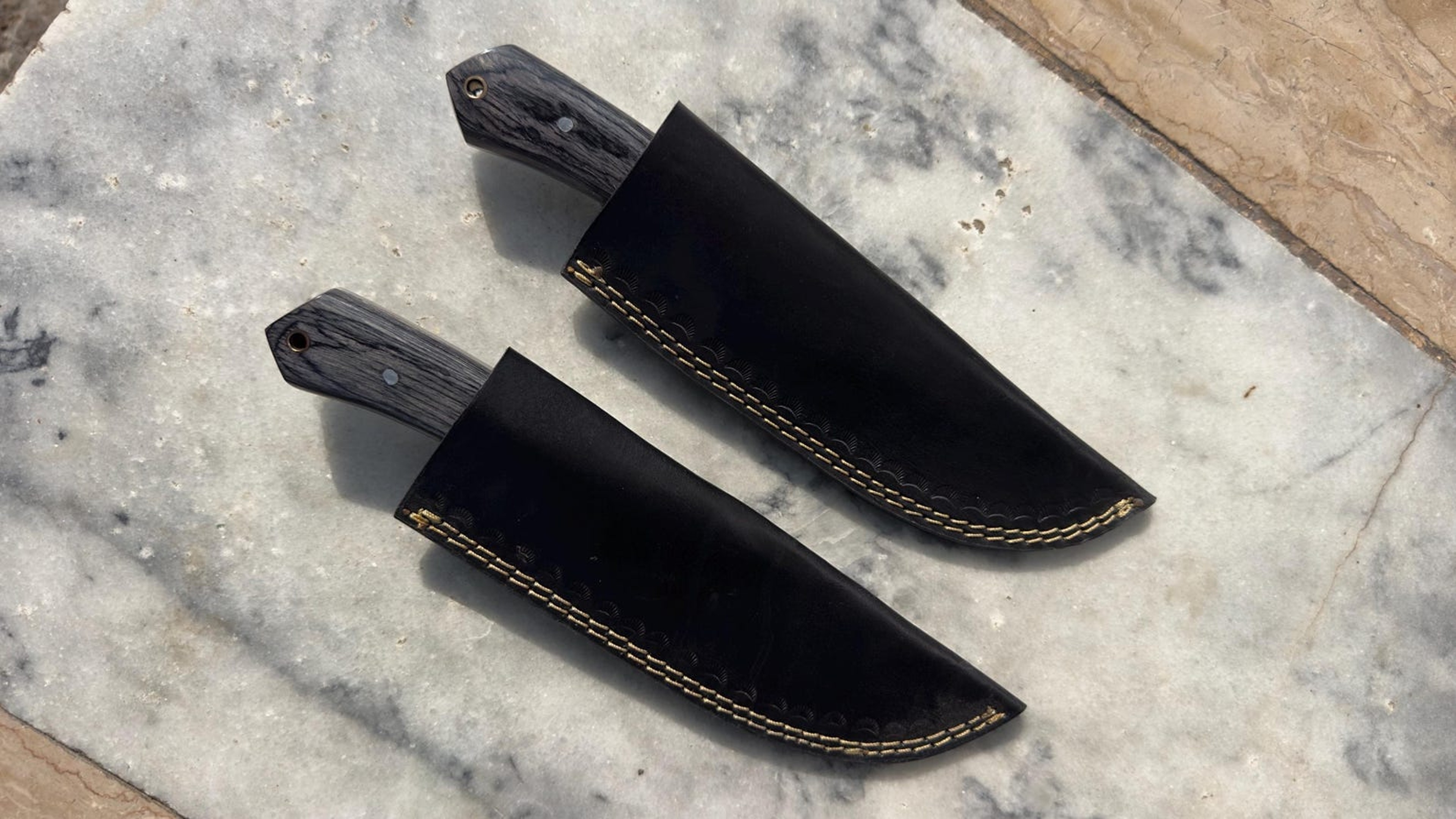 Handmade Tracker Knife Hunting Knife Pair Camping Survival Knives With Leather Sheaths 5