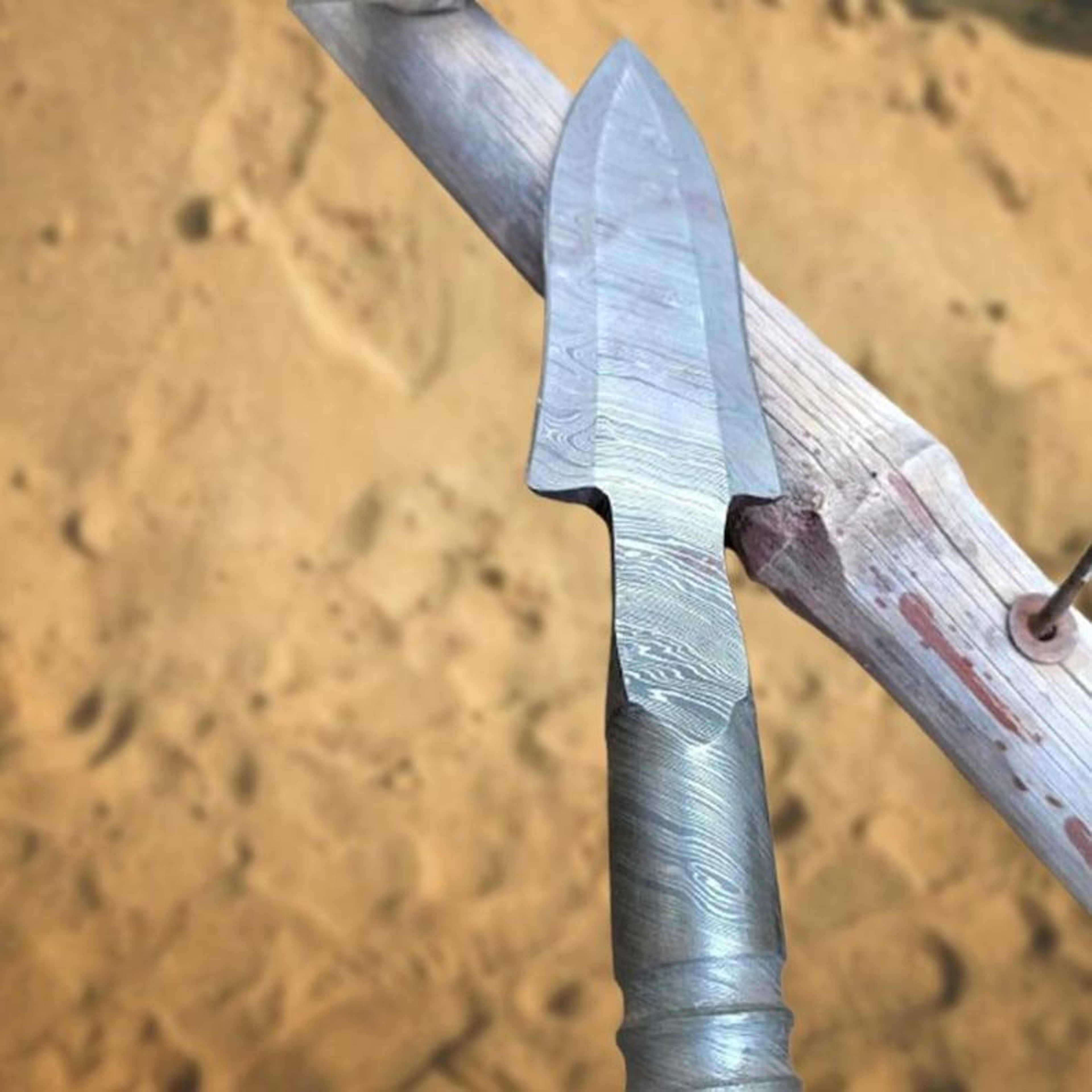 Handmade Damascus Steel Spear For Decorative And Collector Use  Unique PatternWelded Blade And Leat
