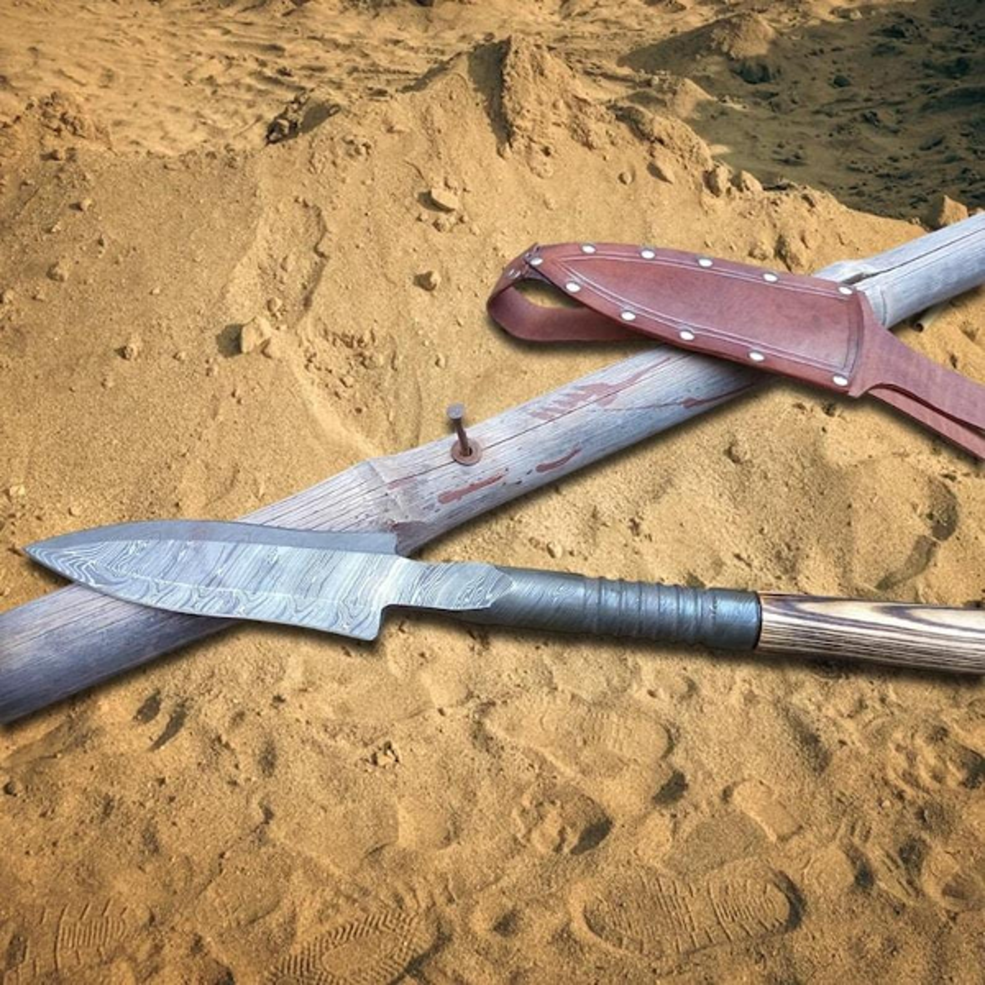 Handmade Damascus Steel Spear For Decorative And Collector Use  Unique PatternWelded Blade And Leat
