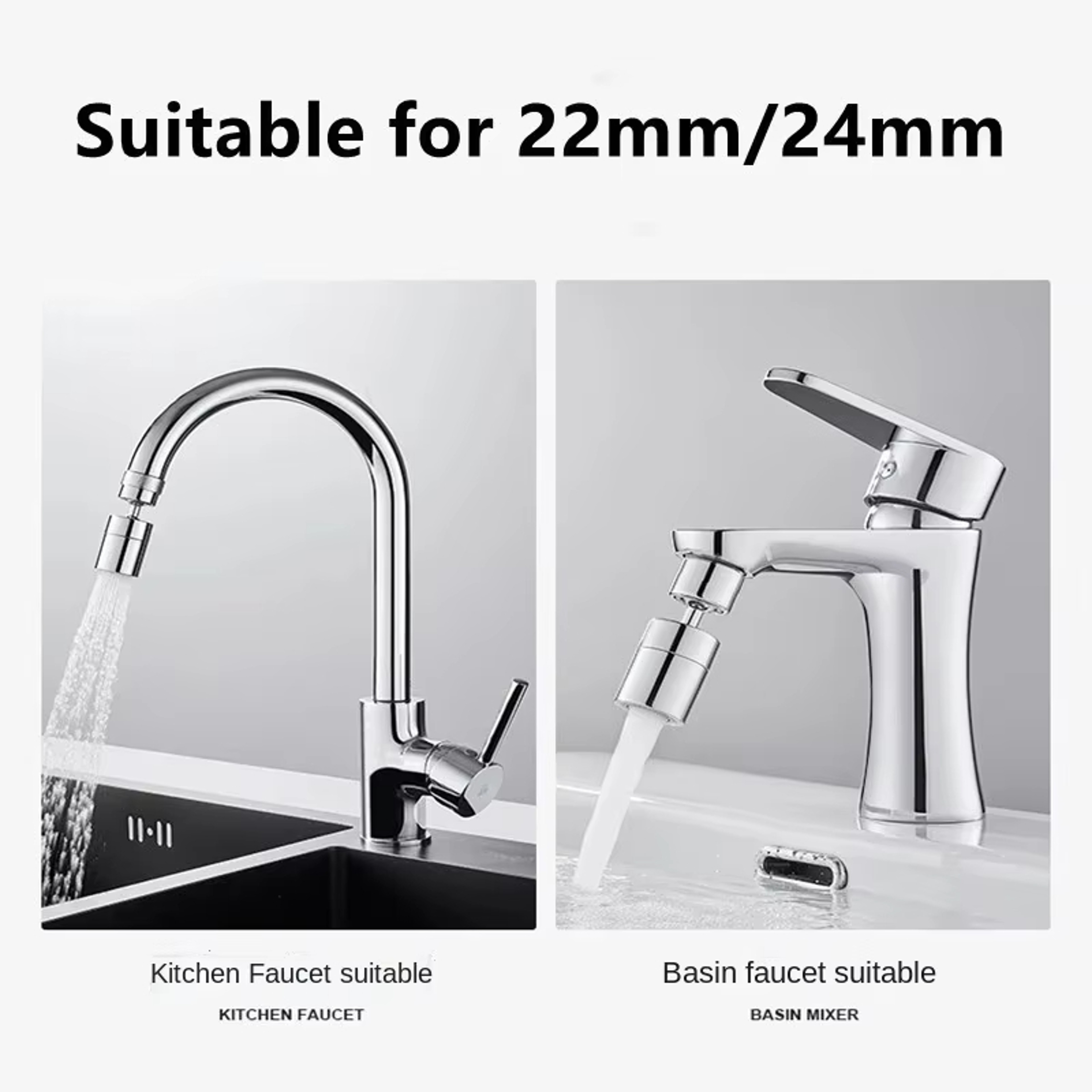 Universal Faucet Extension Adaptor, Rotating Splash Proof, Water Saving ABS Plastic Aerator – view 3