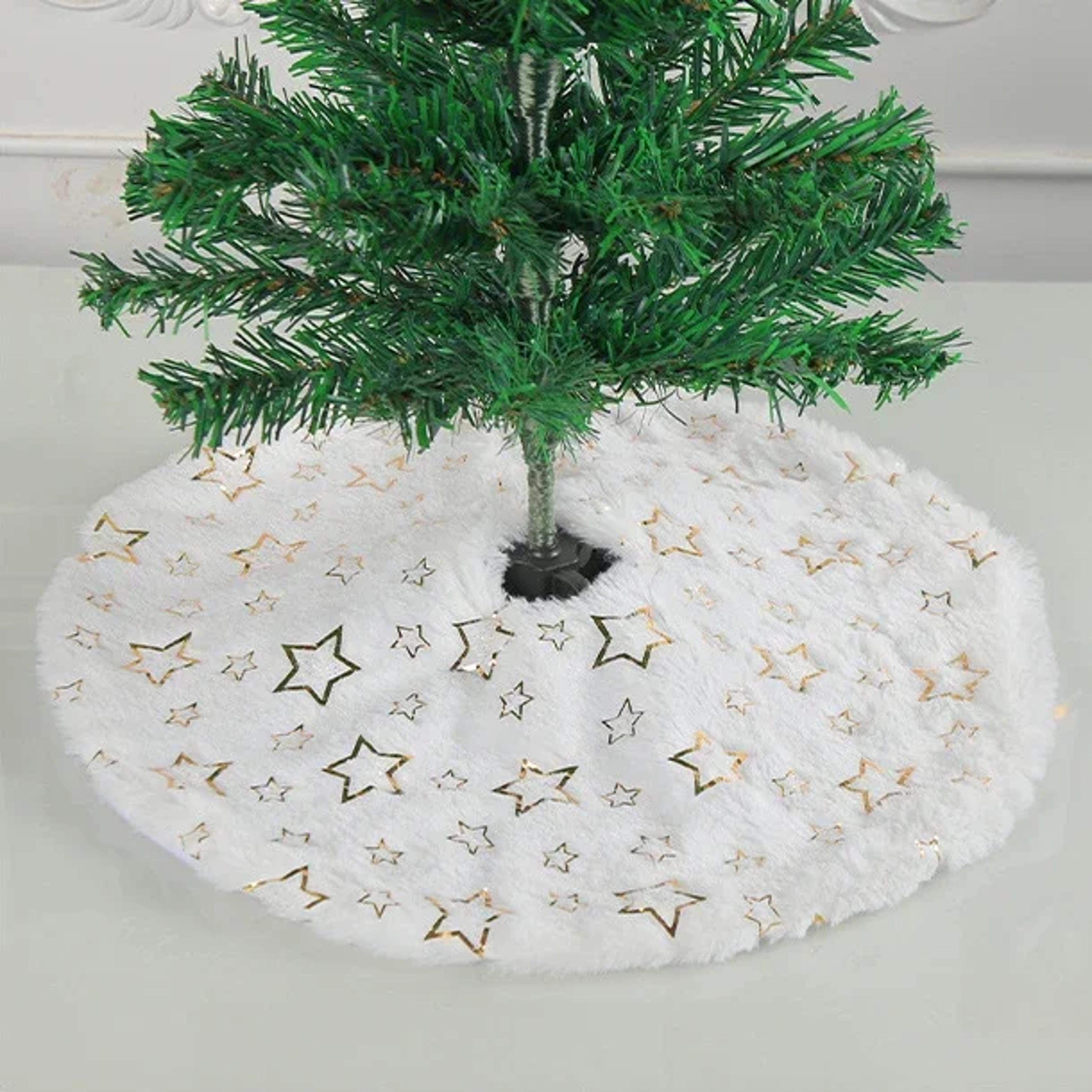 Christmas Tree Skirt White Faux Fur Sequin Carpet Mat Round Xmas Tree Skirt For Holiday Party Decor 7