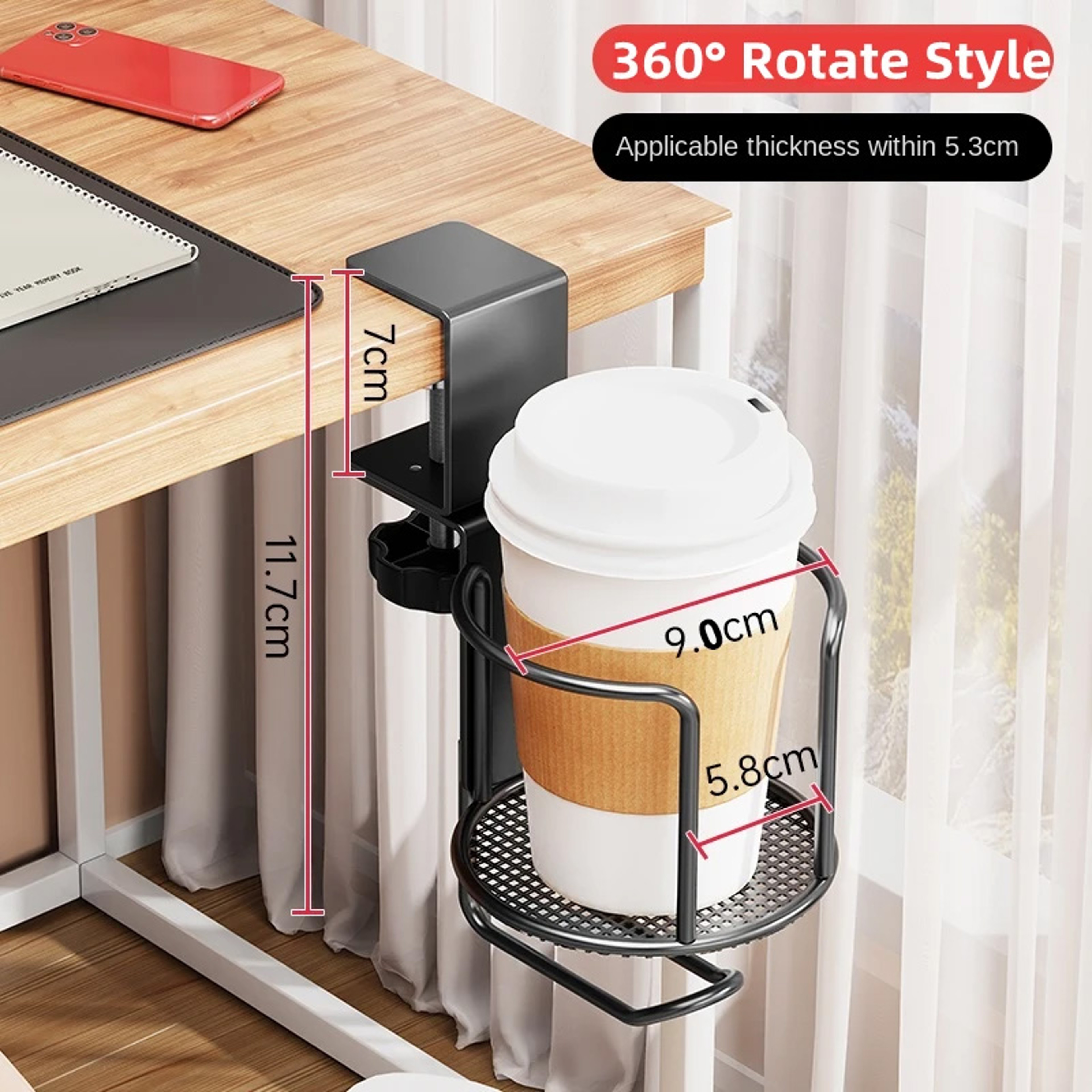 Desk Cup Holder With Headphone Hanger AntiSpill Rotation Stand Hook For Coffee Cups 4