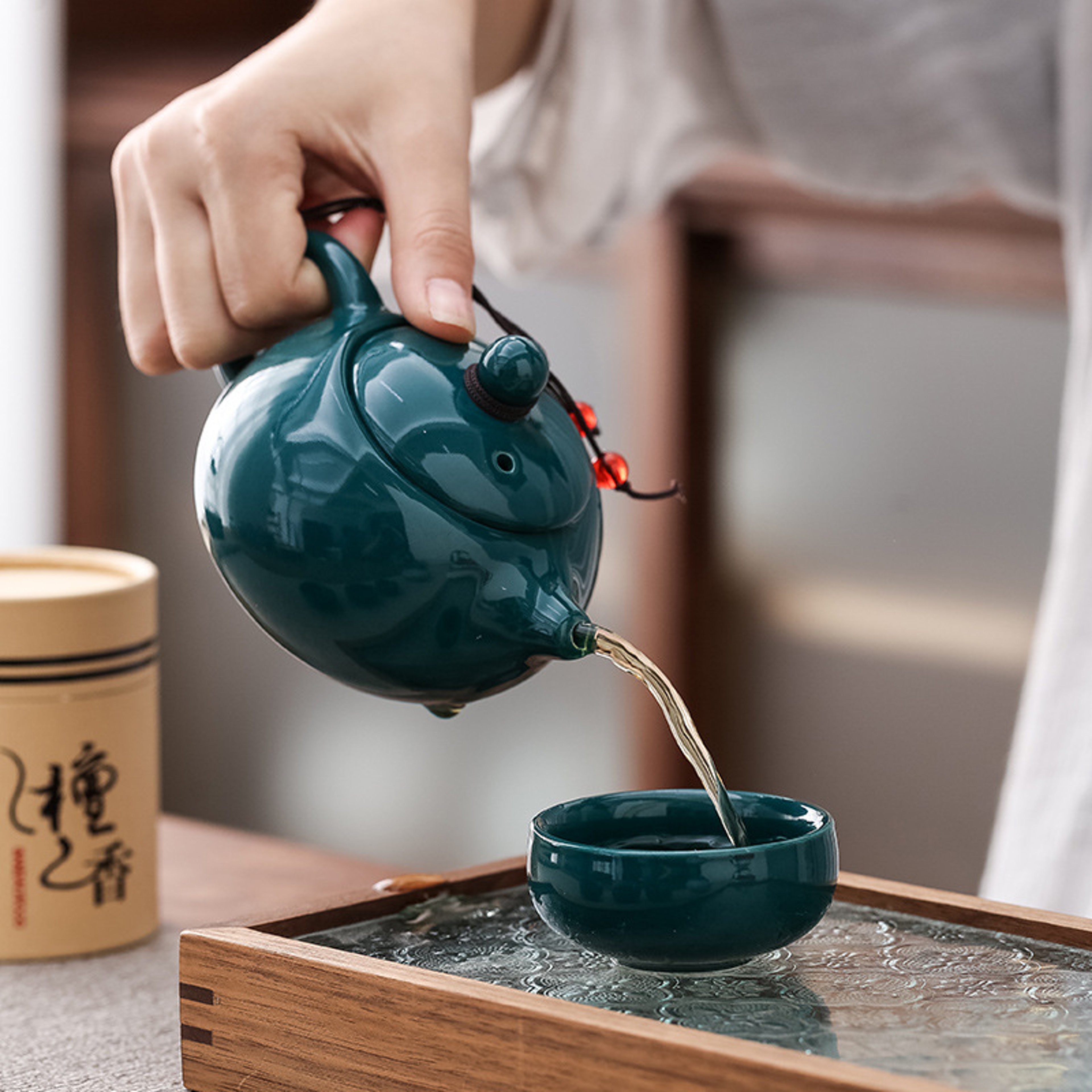 Ceramic Tea Set One Pot Four Cups Sandalwood Stove With Incense Burner Gift Box For Ceremony 2