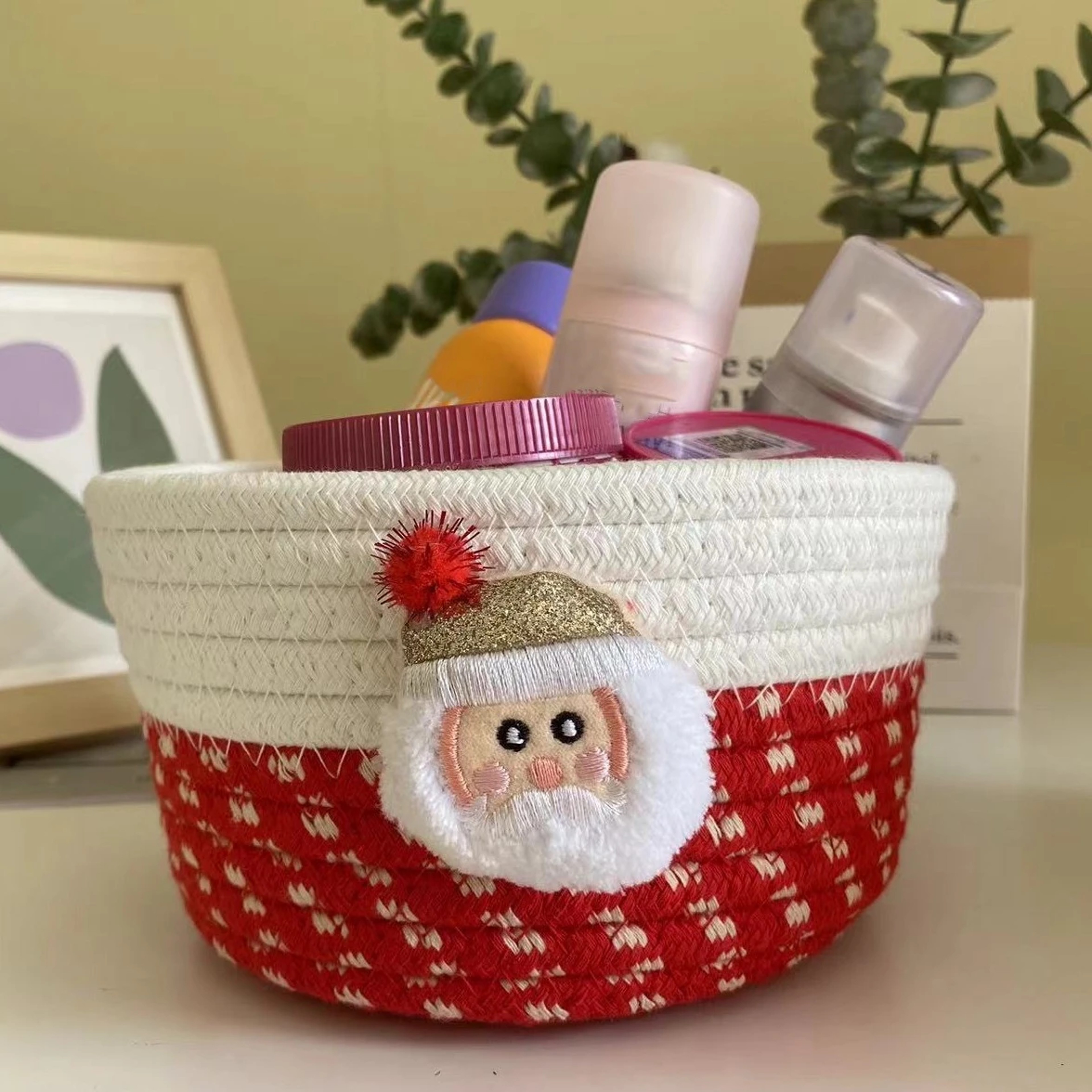 Festive Red Fabric Christmas Storage Basket for Gifts and Toys, Ideal Holiday Decor – view 7