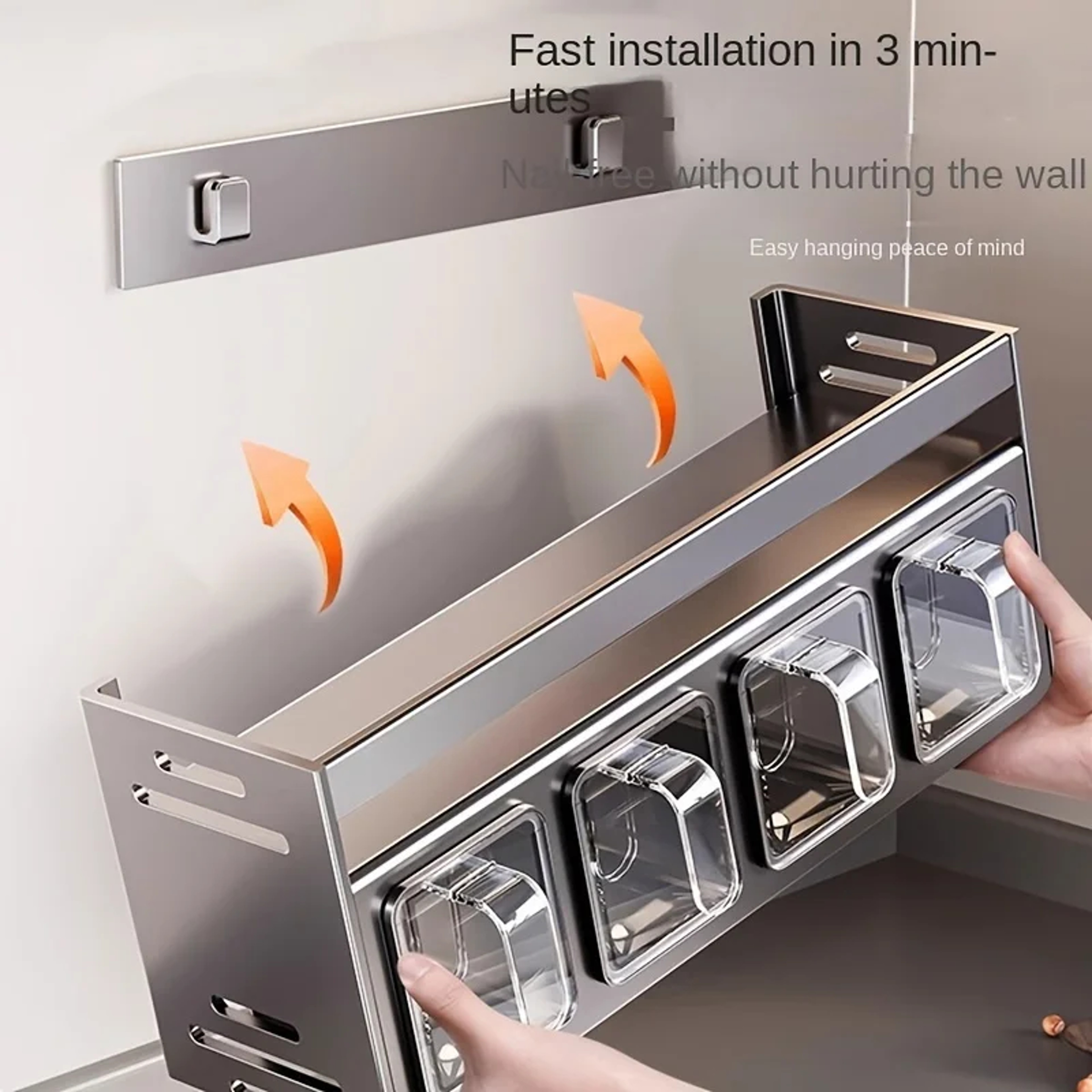 Stainless Steel Wall-Mounted Spice Rack, Multi-Functional Kitchen Storage Organizer – view 4