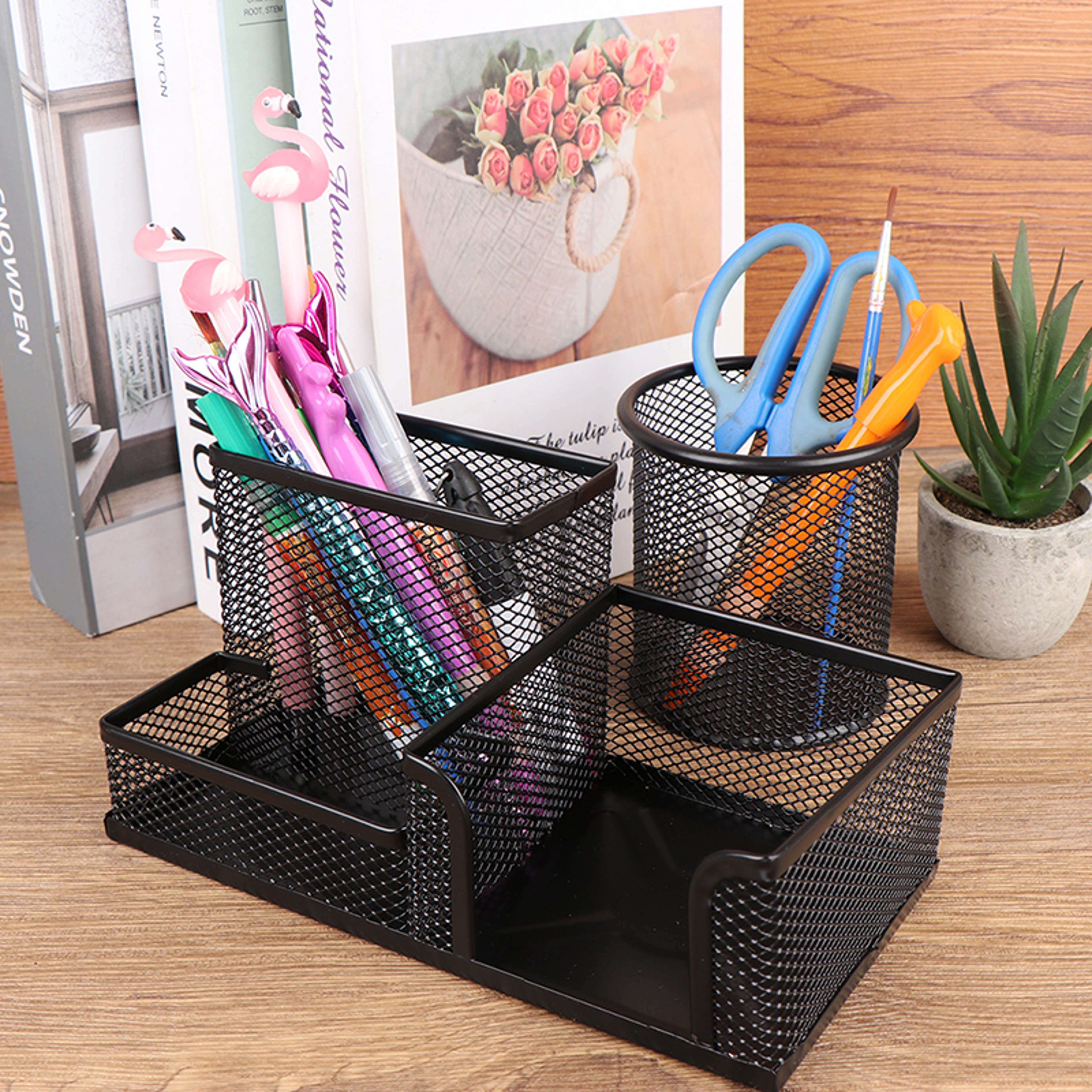 Creative Metal Pen Holder Desk Stationery Organizer Pencil File Storage Rack Grid Storage Box For O 0