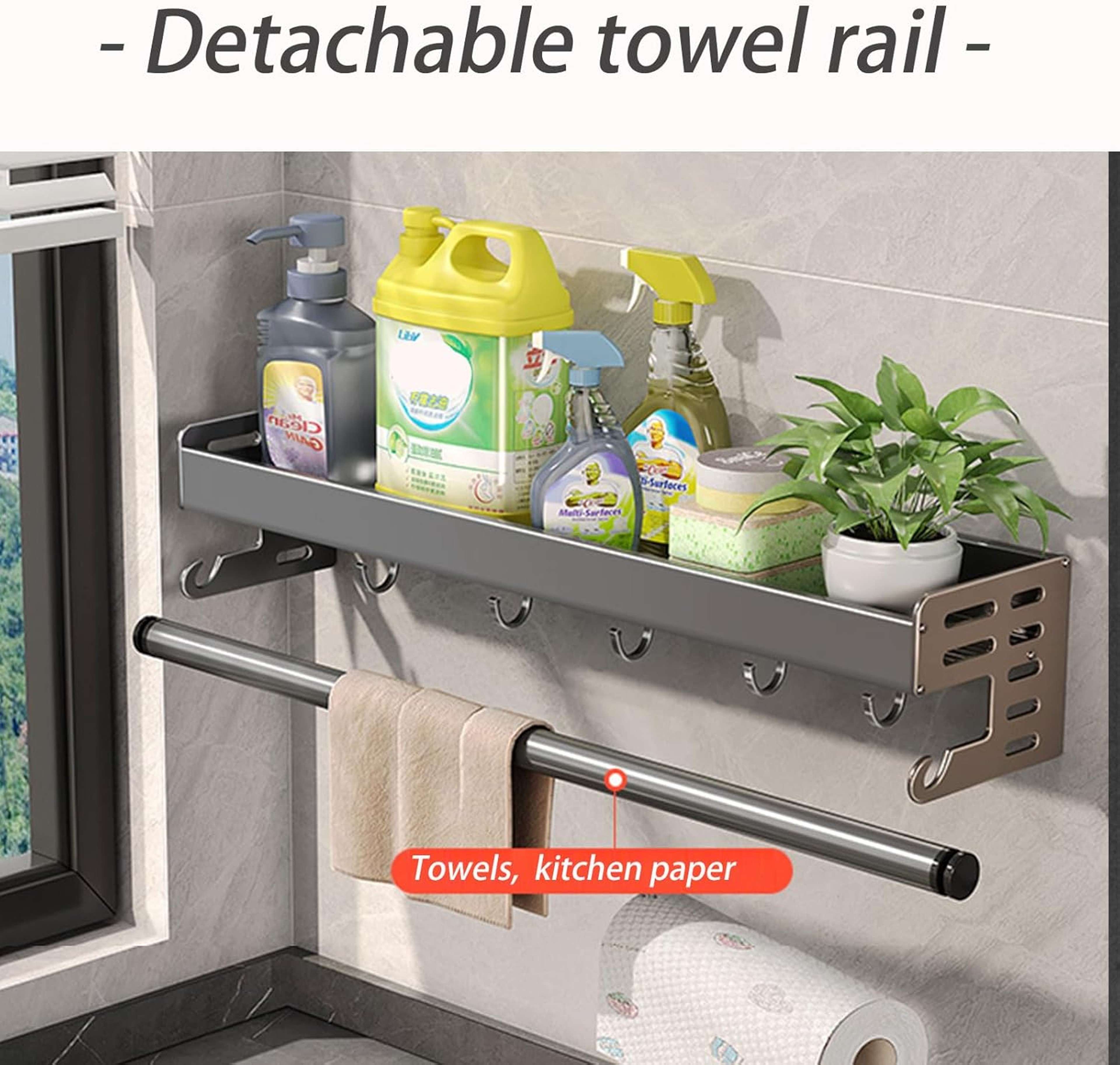 Wall Mount Utensil Holder MultiFunctional Spice Organizer Shelf Kitchen Hanging Storage Wall Shelf  4
