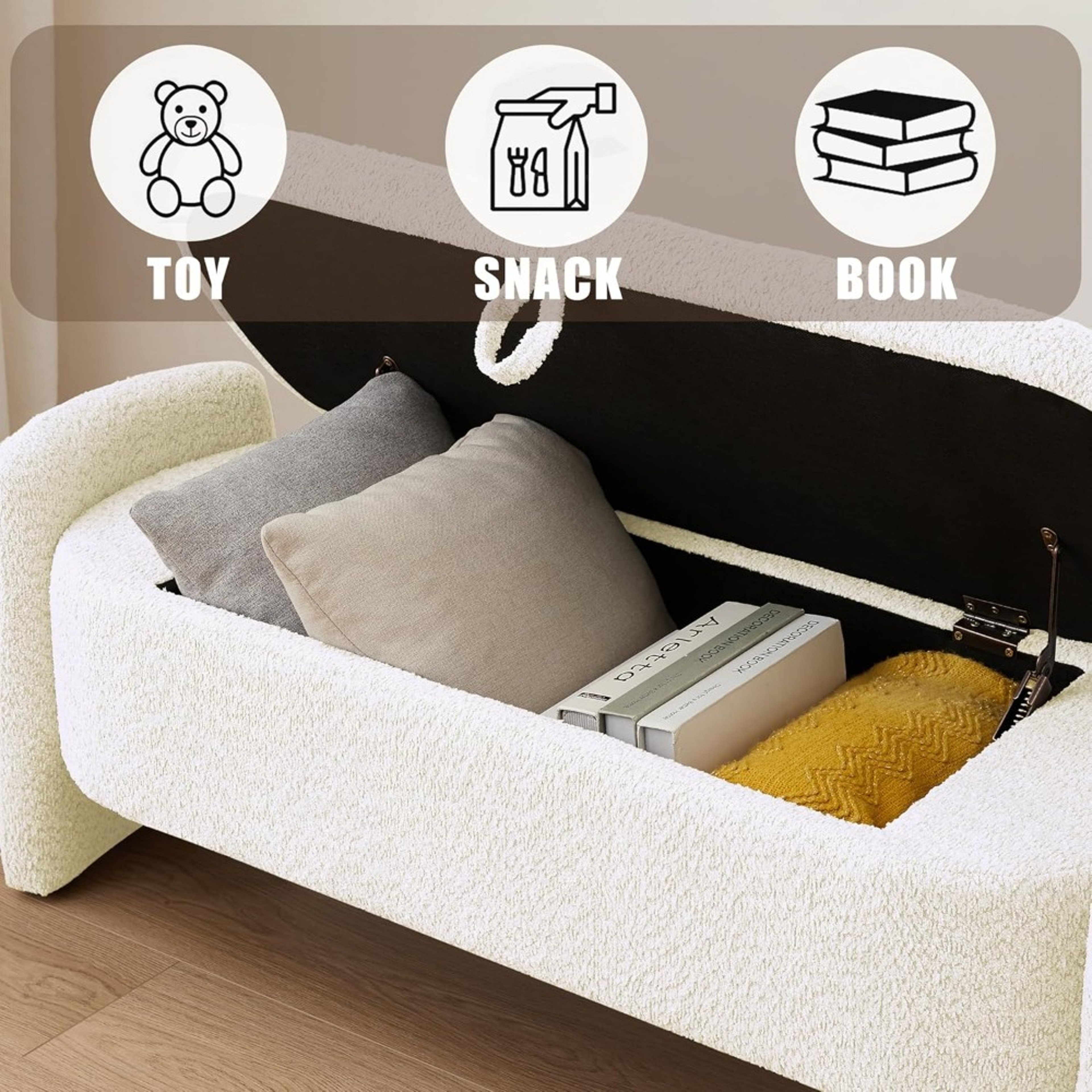 Large Storage Ottoman Bench with Lamb Fleece Fabric, Soft Upholstered Seating for Bedroom Living Room Storage – view 4