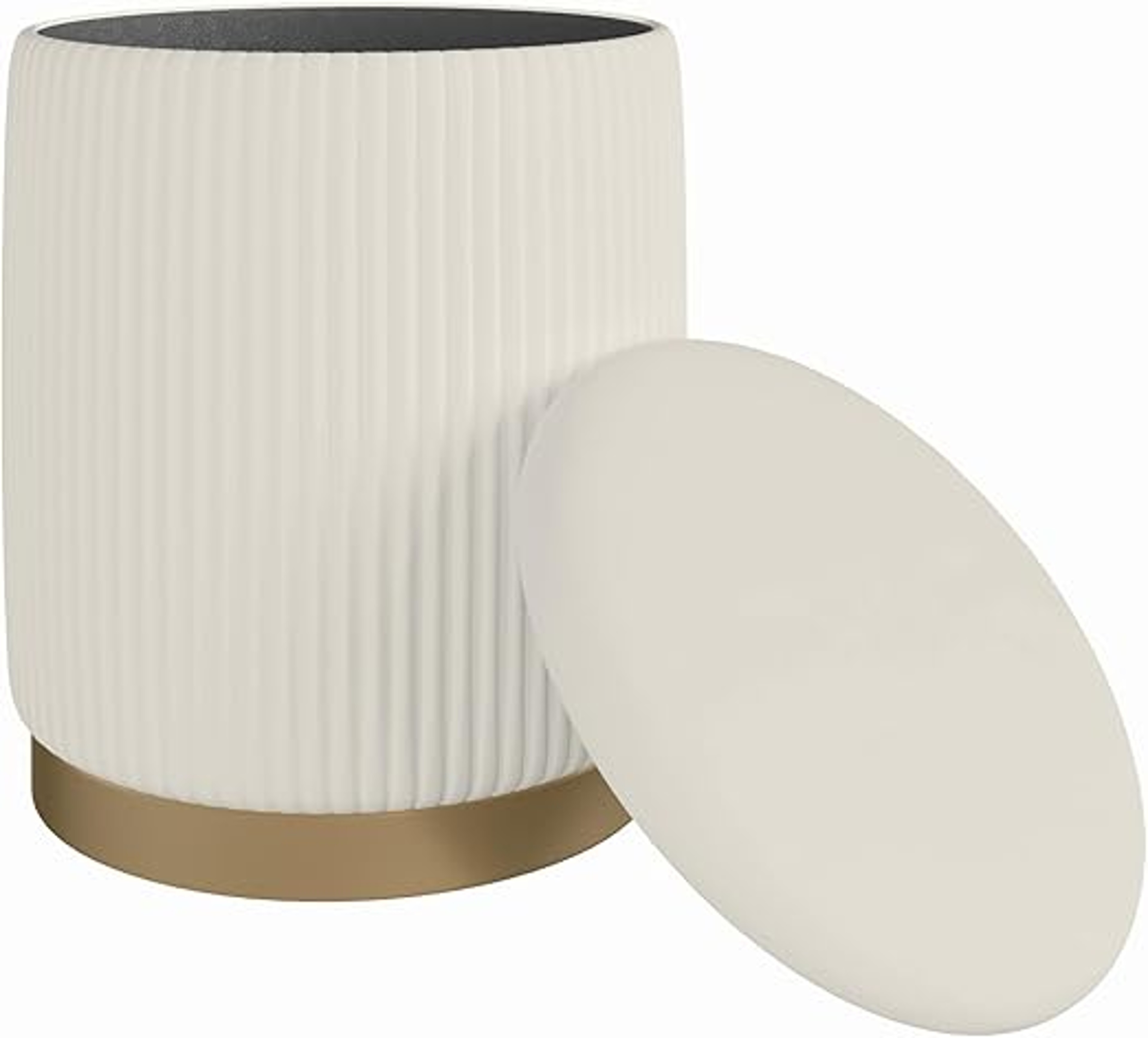 White Velvet Storage Ottoman And Footrest Vanity Stool Round Compact Chair With Hidden Storage For  5
