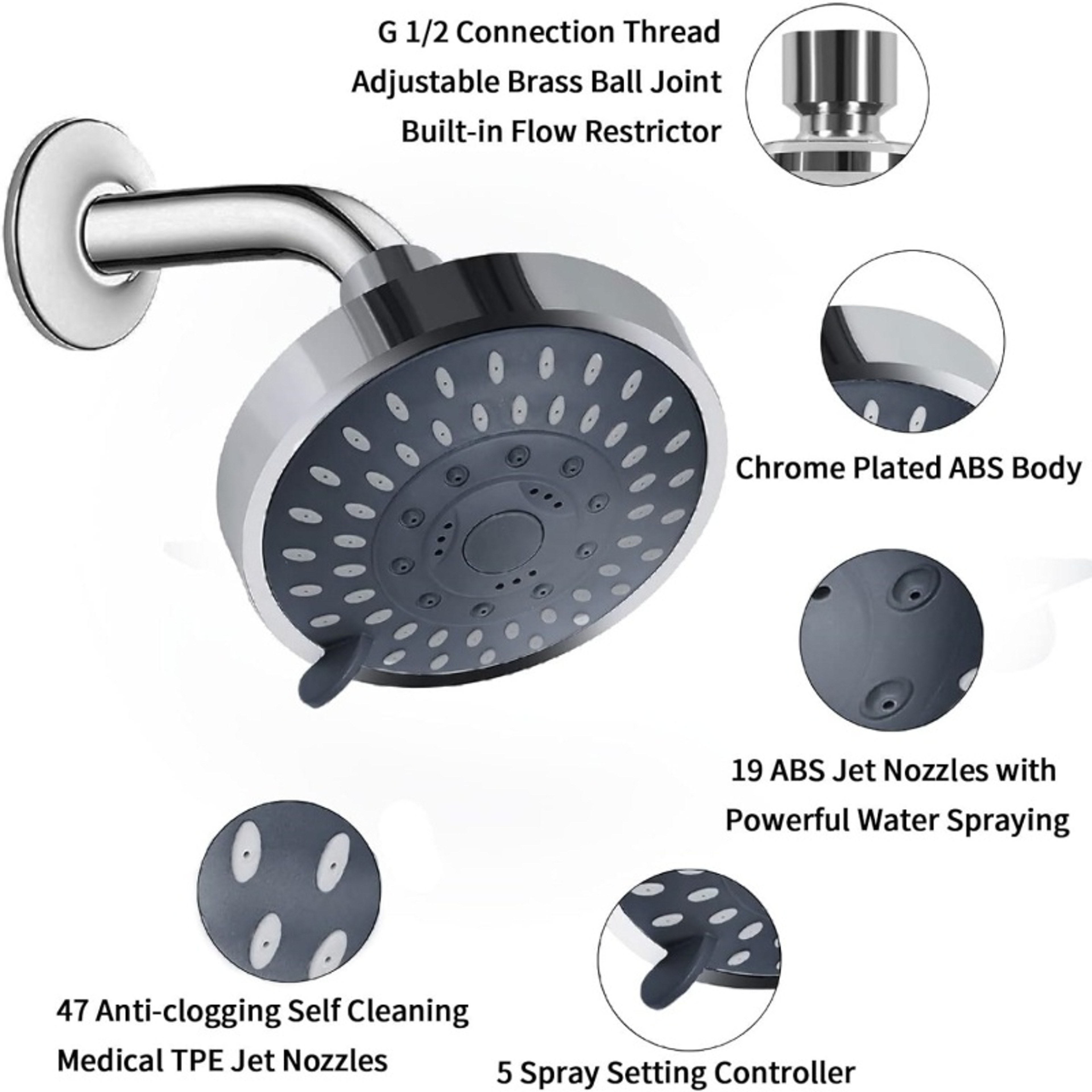 High Pressure Shower Head High Flow Fixed Shower Heads Sprayer Bathroom Rain Shower Head Faucet Rep 4