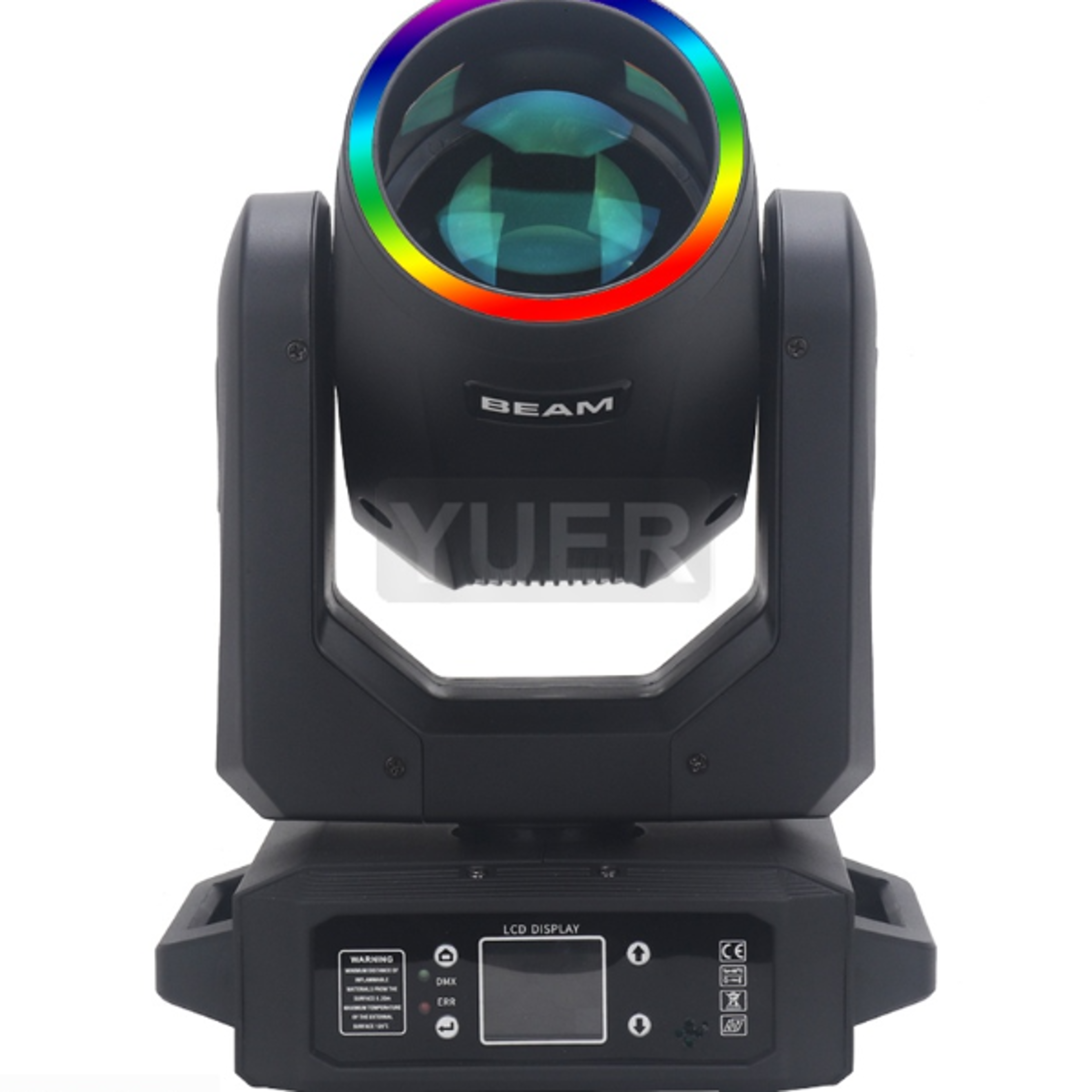 LED Moving Head Light with Ring Beam Spot Rotating Prisms Rainbow Gobo Color Effect for DJ Sta