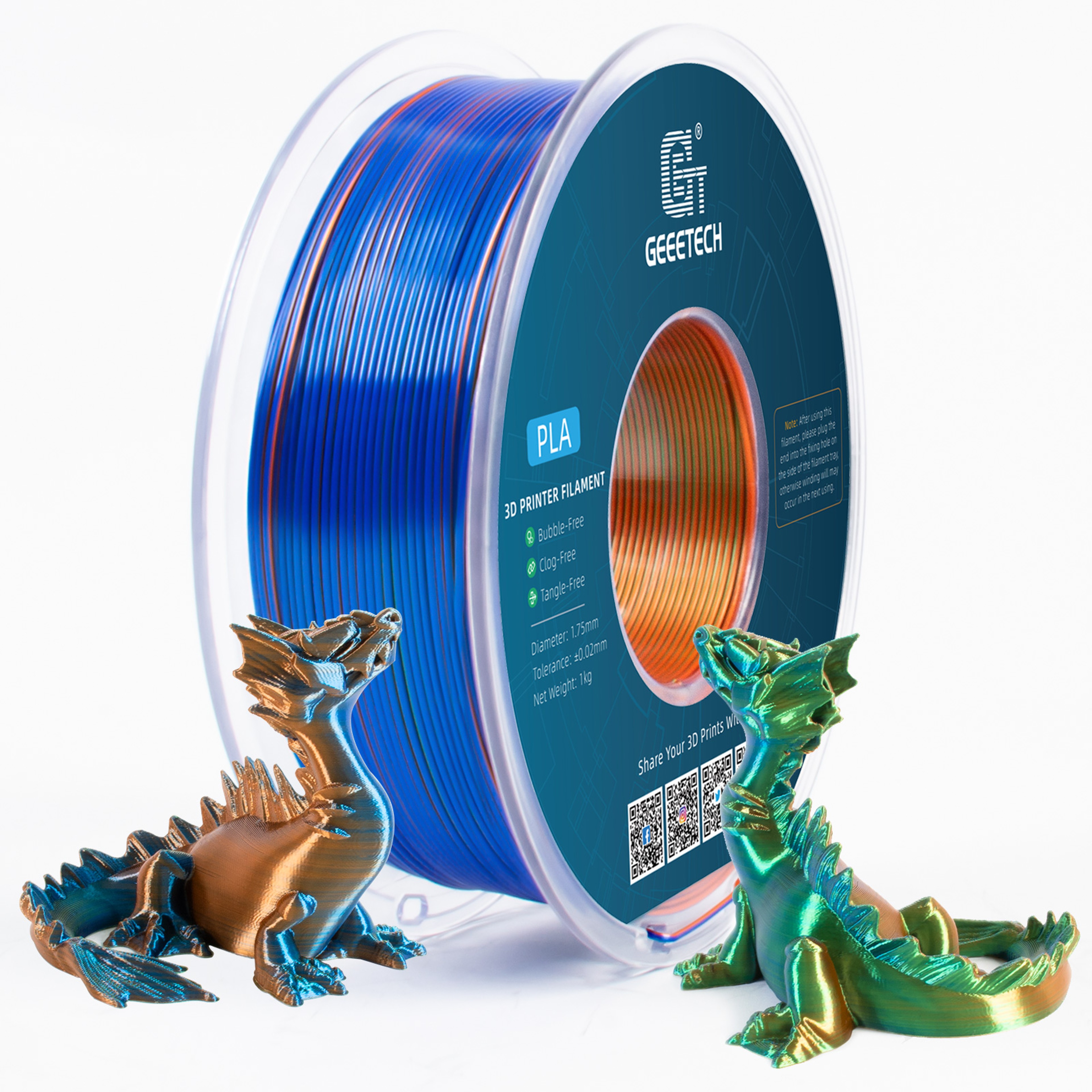 Three Tri Color Silk PLA Filament Spool Vacuum Packaging Special Color For Printing 9