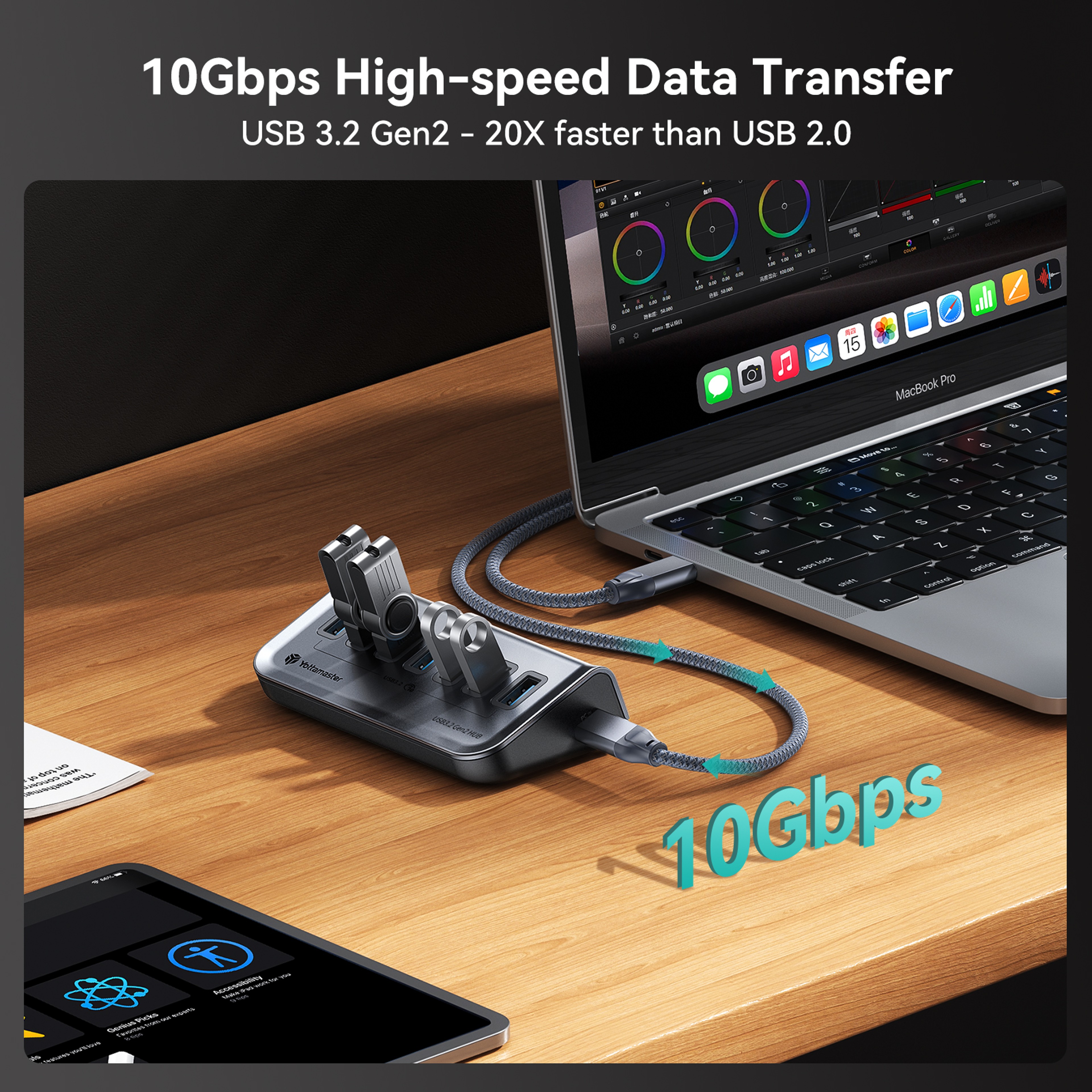 USBC Hub Port Powered USB Hub Data Hub For Laptops Surface Pro Portable Hard Drives 1