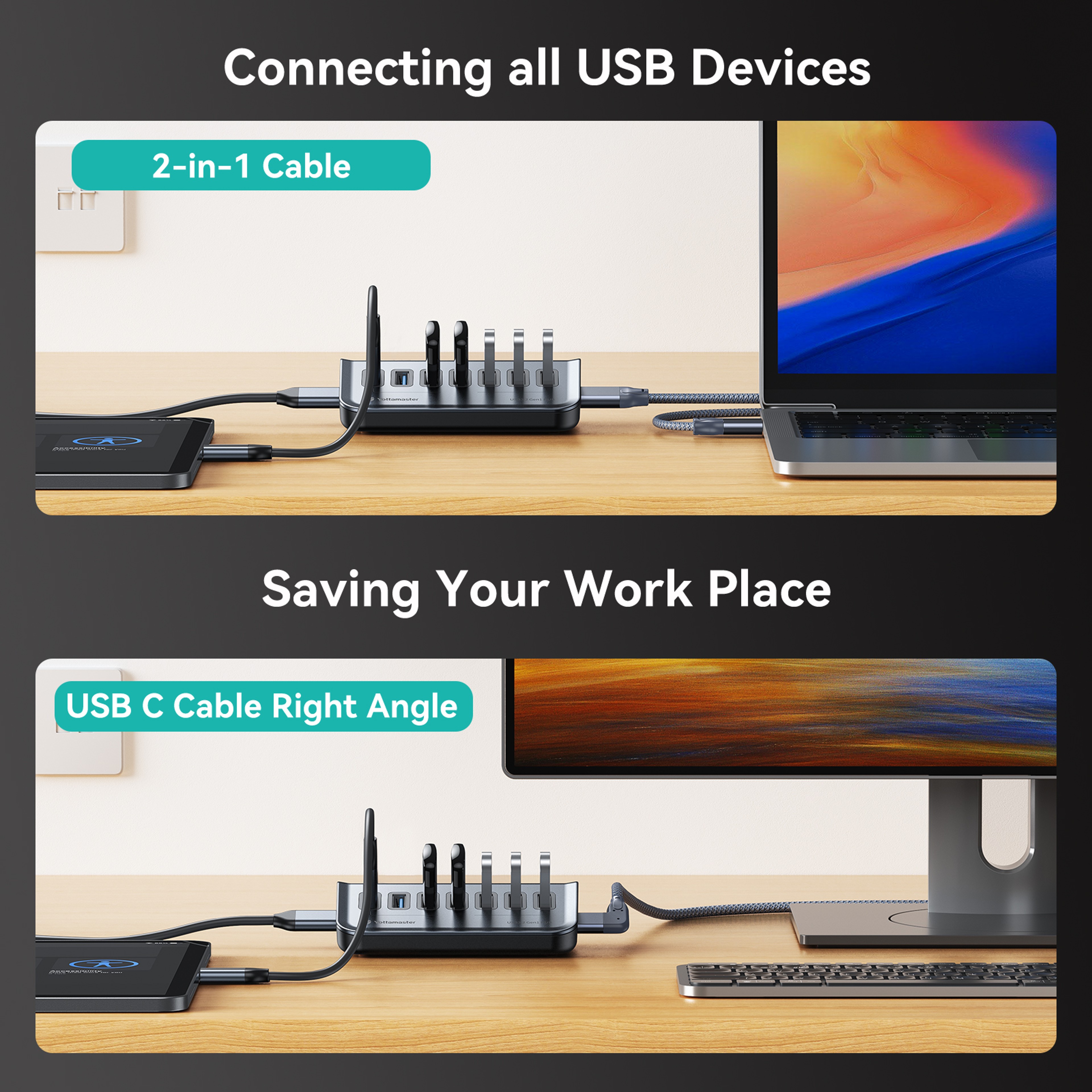 USBC Hub Port Powered USB Hub Data Hub For Laptops Surface Pro Portable Hard Drives 4