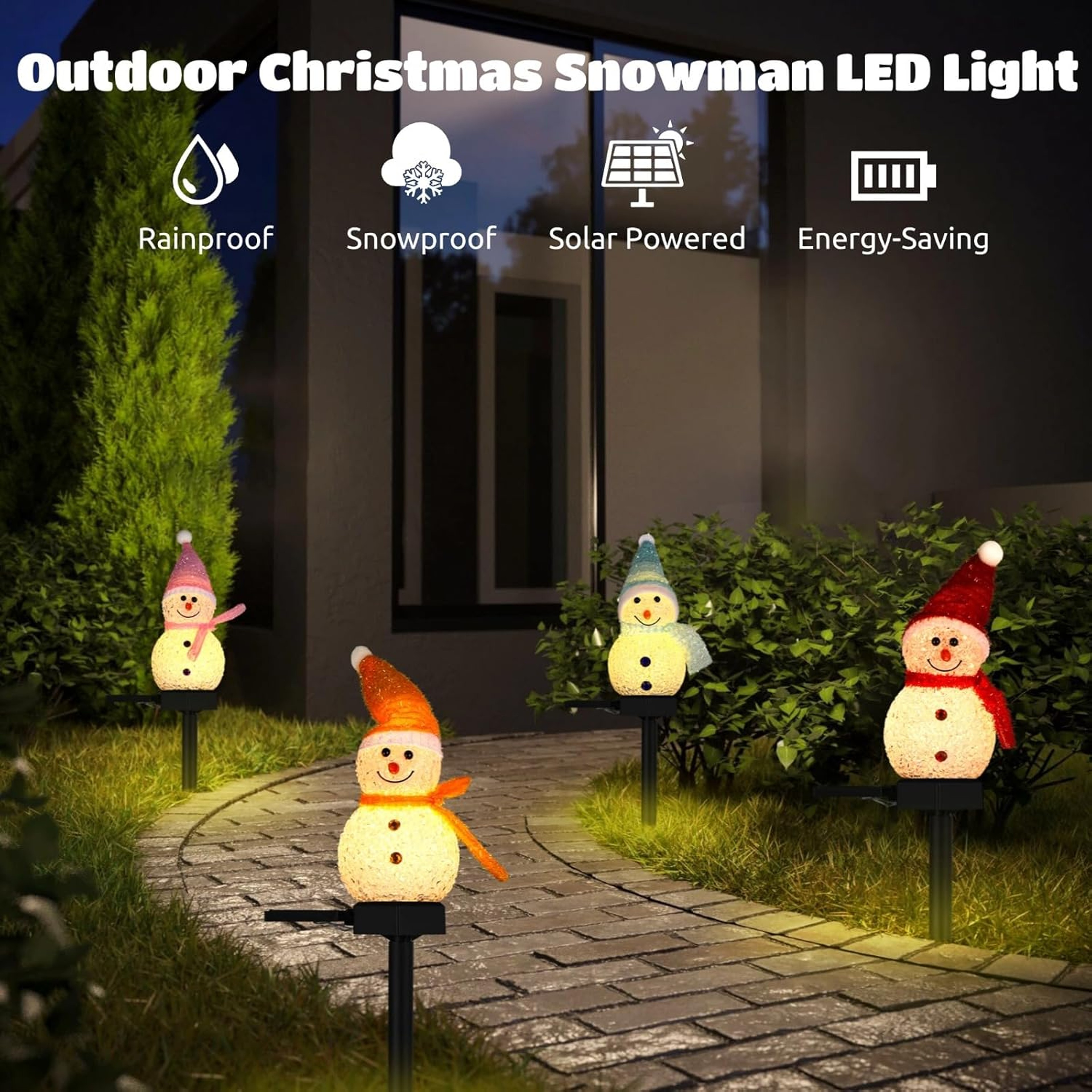 Solar Powered Ground Stake Light Snowman Xmas Pathway Lights Outdoor Solar Garden Light For Christm 4