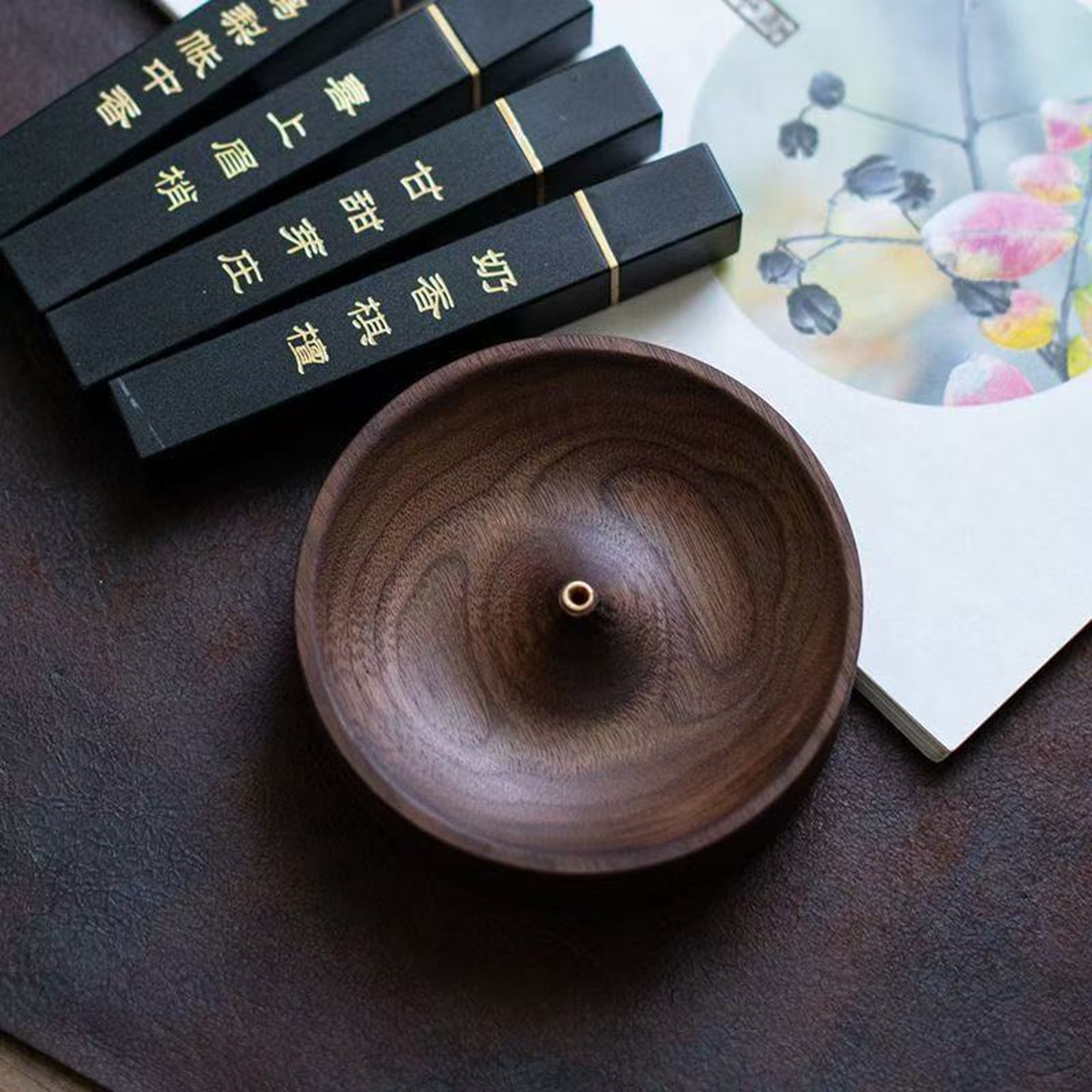 Solid Wood Incense Base Burner Handmade Tea Ceremony Round Incense Censer Agarwood Tray Holder For  3