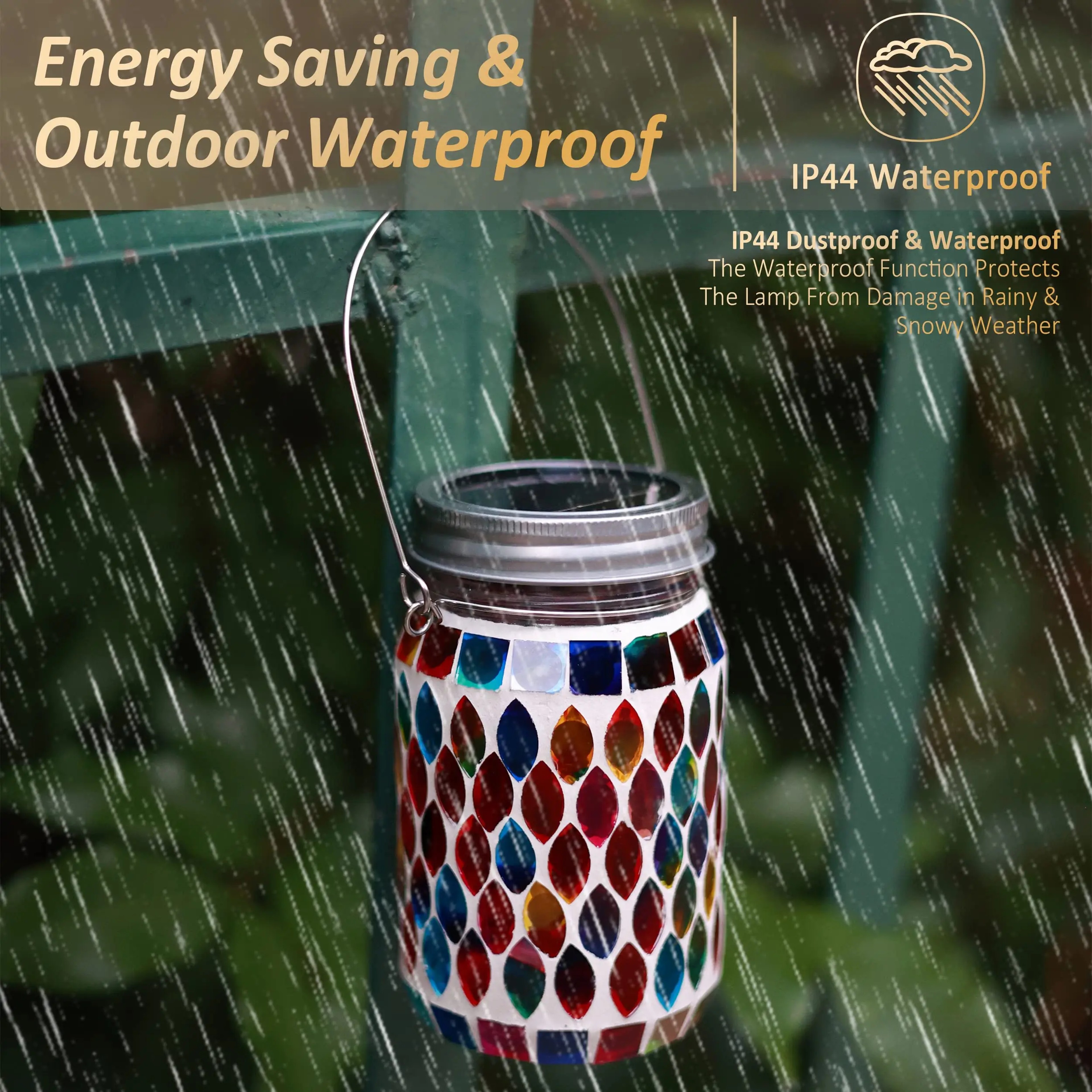 Solar Powered Mosaic Hanging Light Waterproof Glass Table Lamp Outdoor Garden Patio Party Indoor Ou