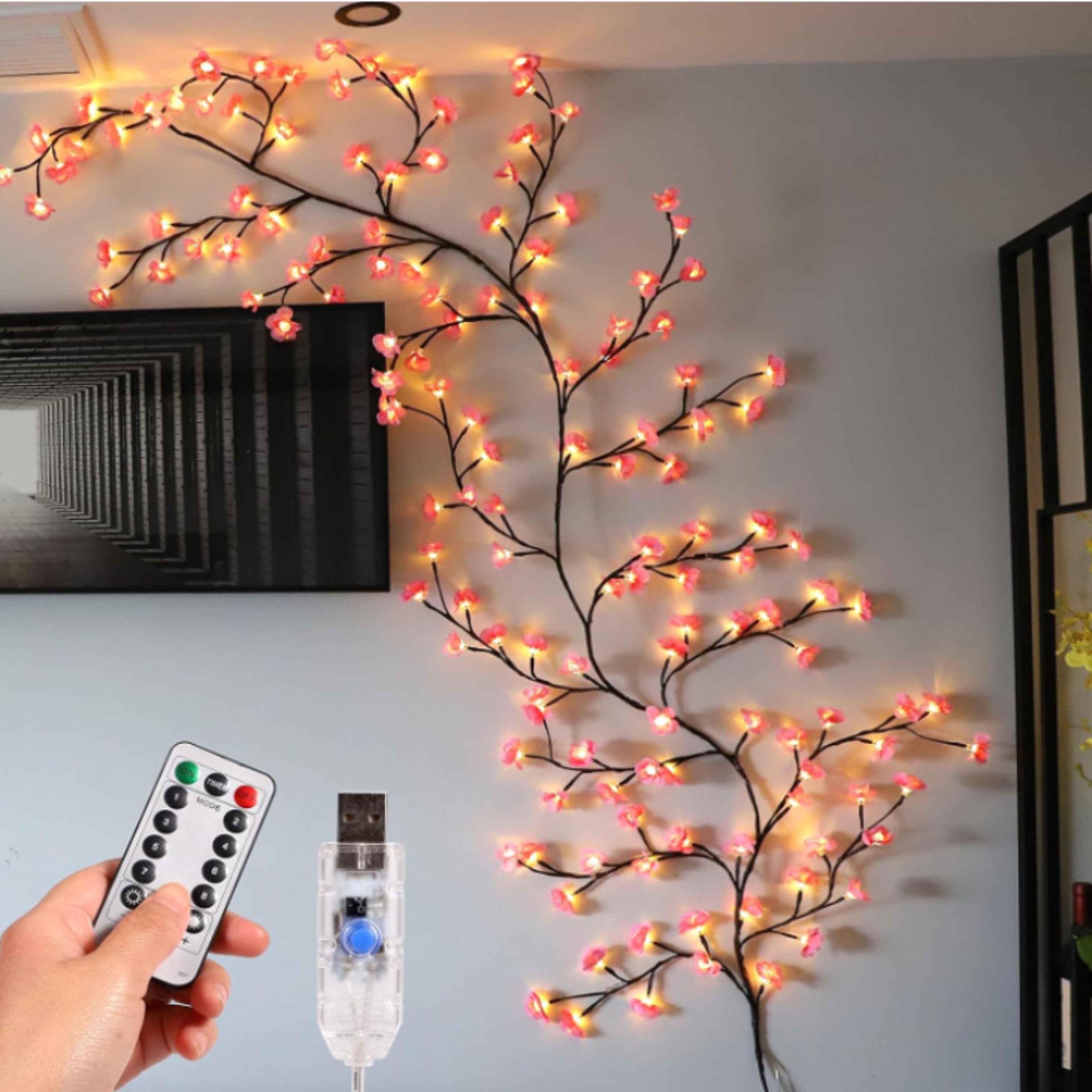 Christmas Bulb Accessories Tree Lights, Cherry Blossom Bendable Flower Branch, Wedding Decoration Willow Vine – view 4