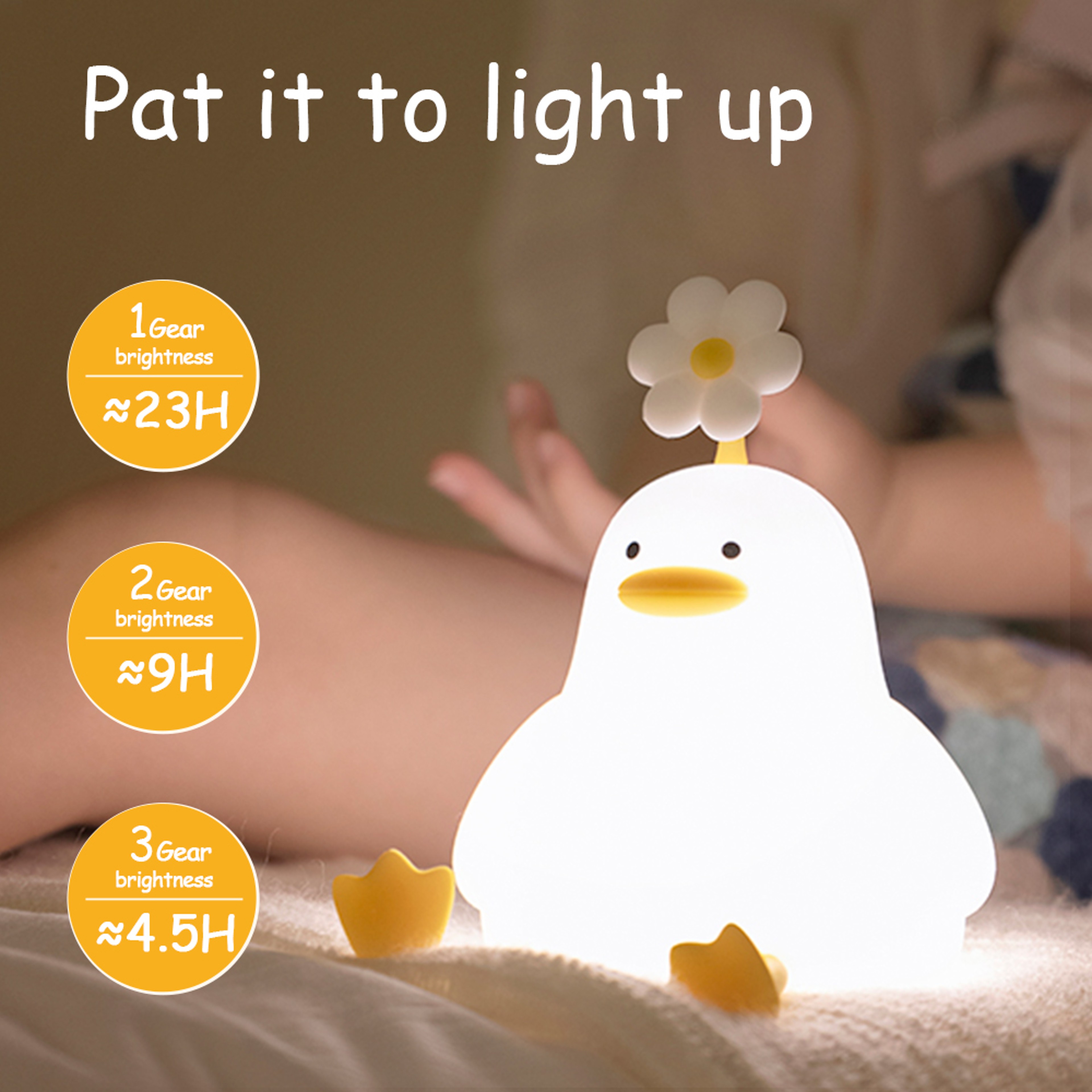 USB Rechargeable LED Night Light Cute Duck Cartoon Animals Silicone Lamp For Bedroom Living Room 3
