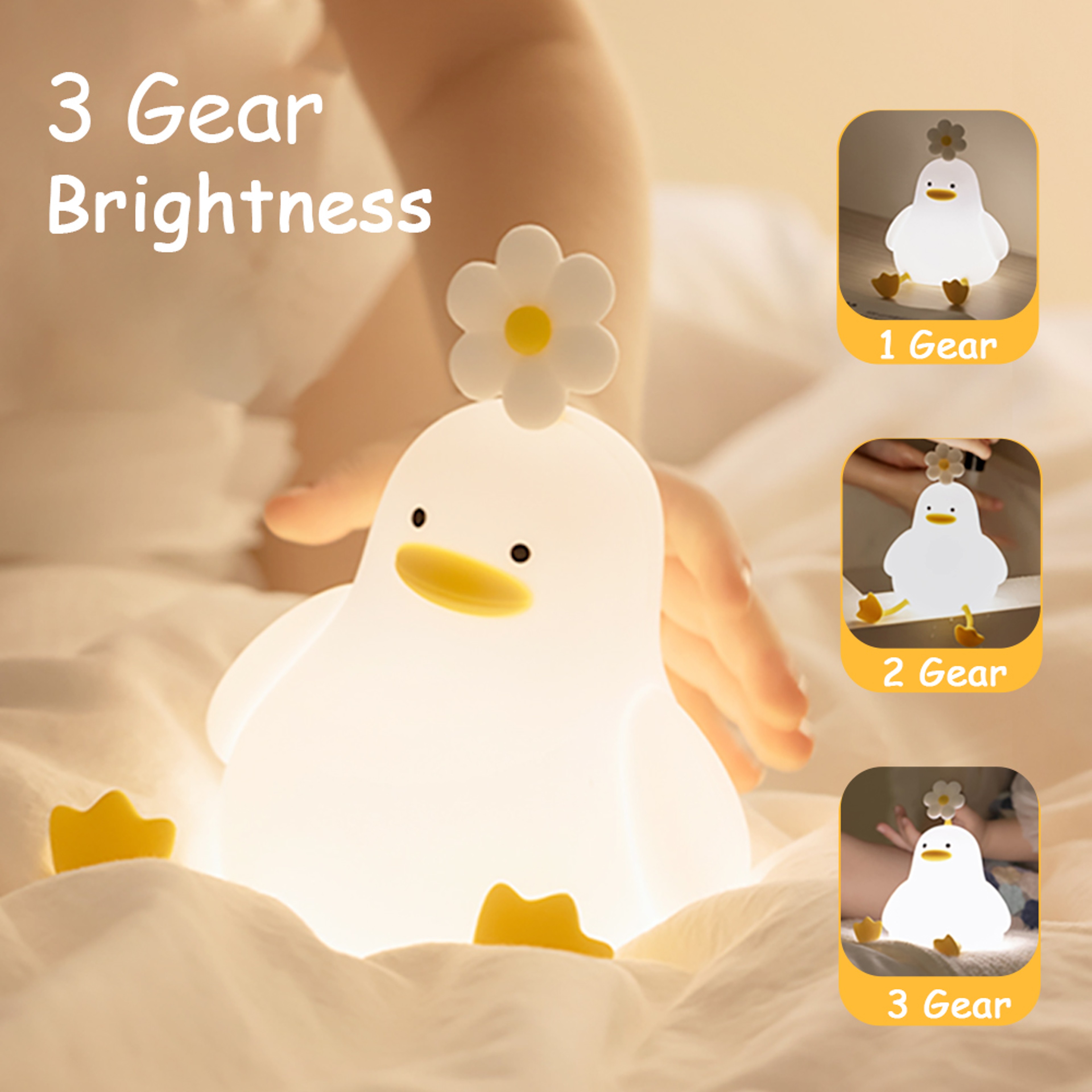 USB Rechargeable LED Night Light Cute Duck Cartoon Animals Silicone Lamp For Bedroom Living Room 4