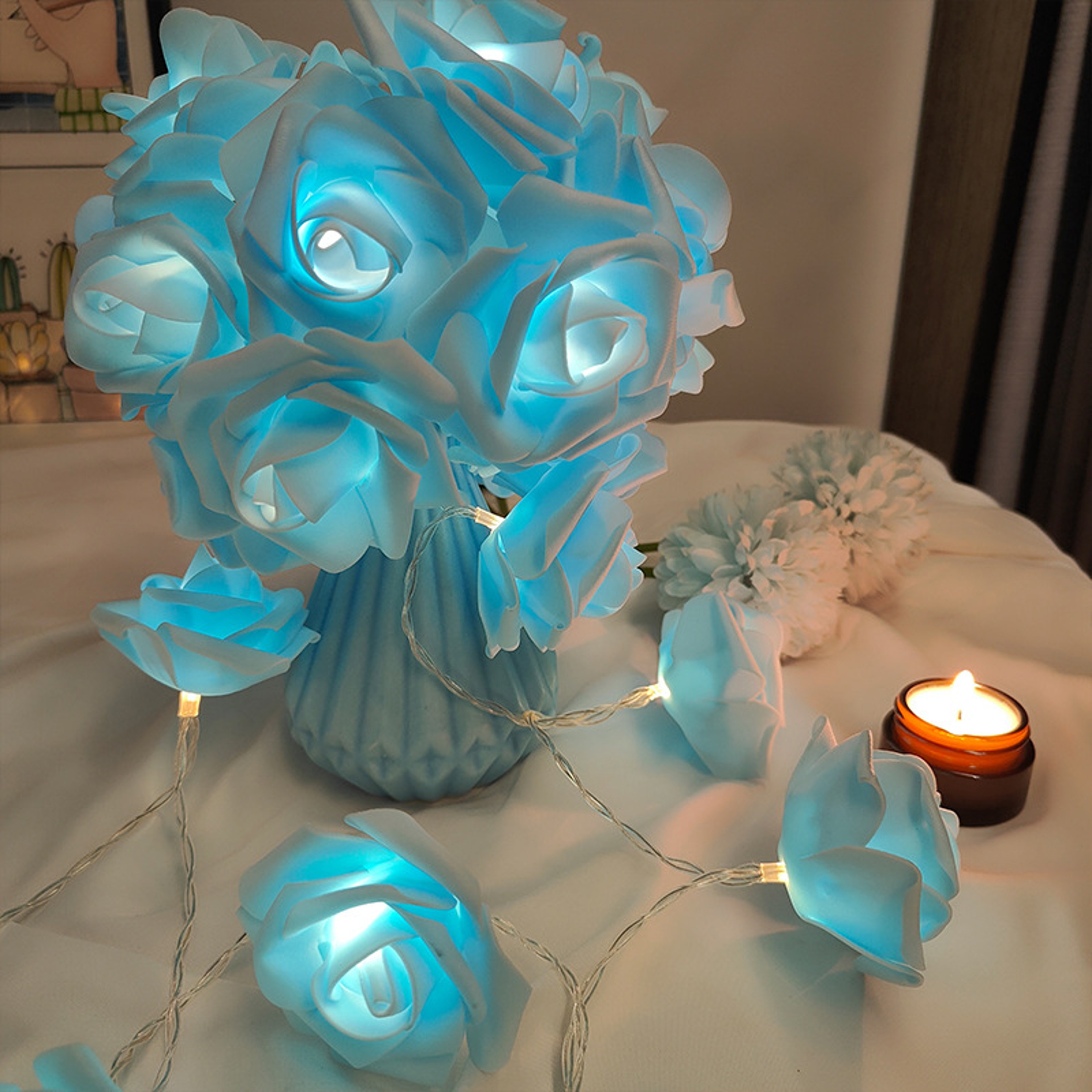 Rose Flower String Lights BatteryPowered Lights For Bedroom Living Room Valentines Day Romantic Atm 4