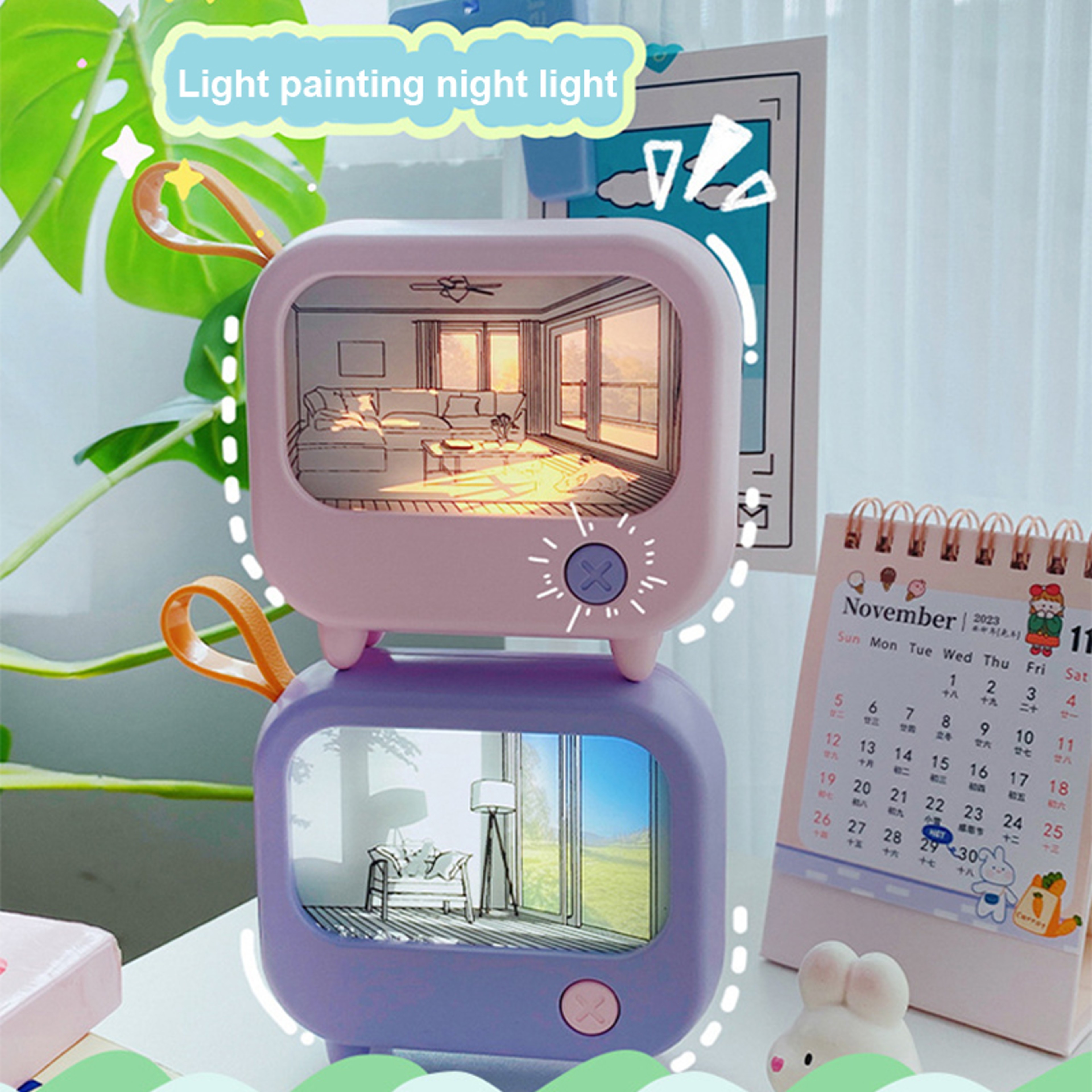 TV Painting Night Light LED Cute Child Learning Table Lamp Mini Desktop Atmosphere Lighting Room Ho 4