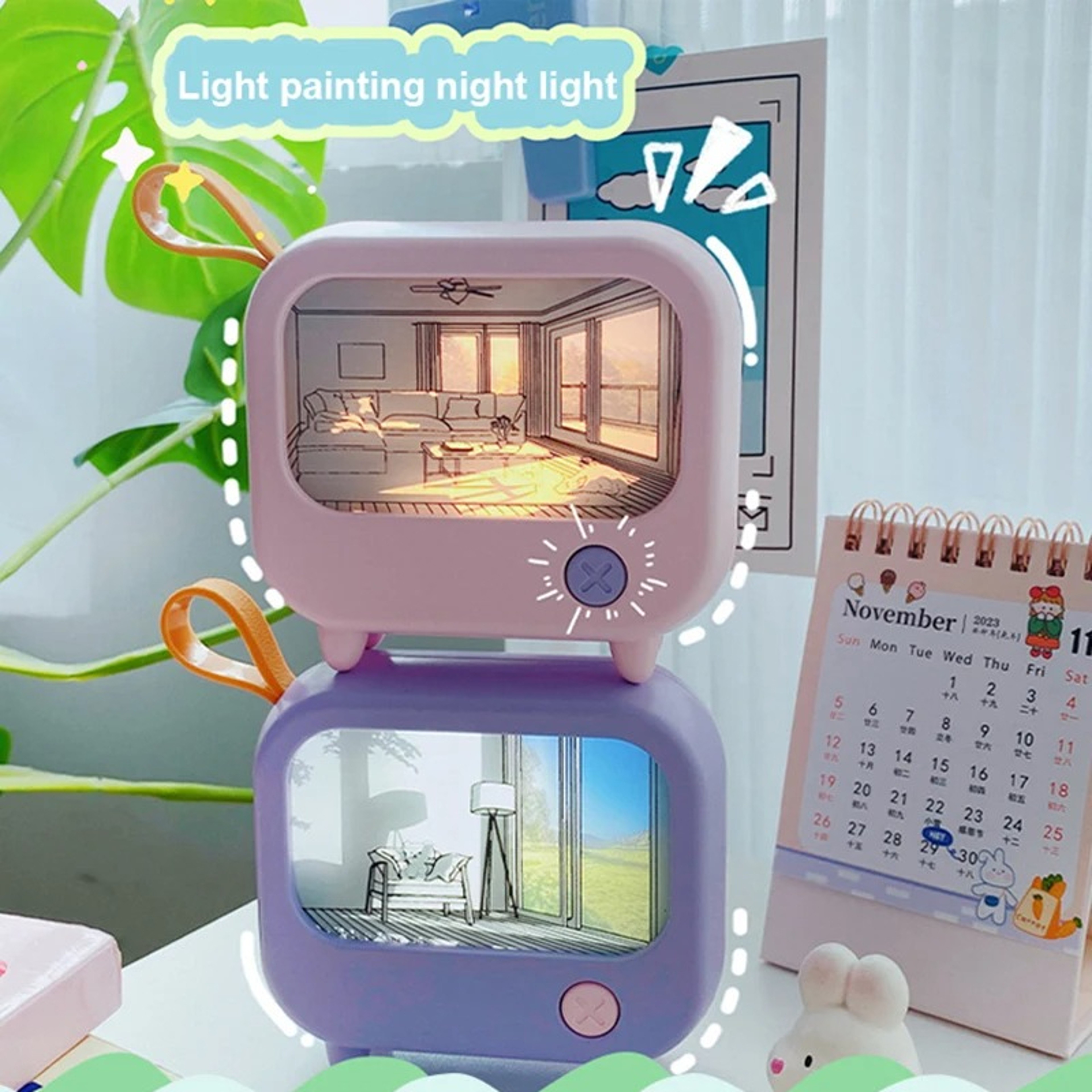 TV Painting Night Light LED Cute Child Learning Table Lamp Mini Desktop Atmosphere Lighting Room Ho 5