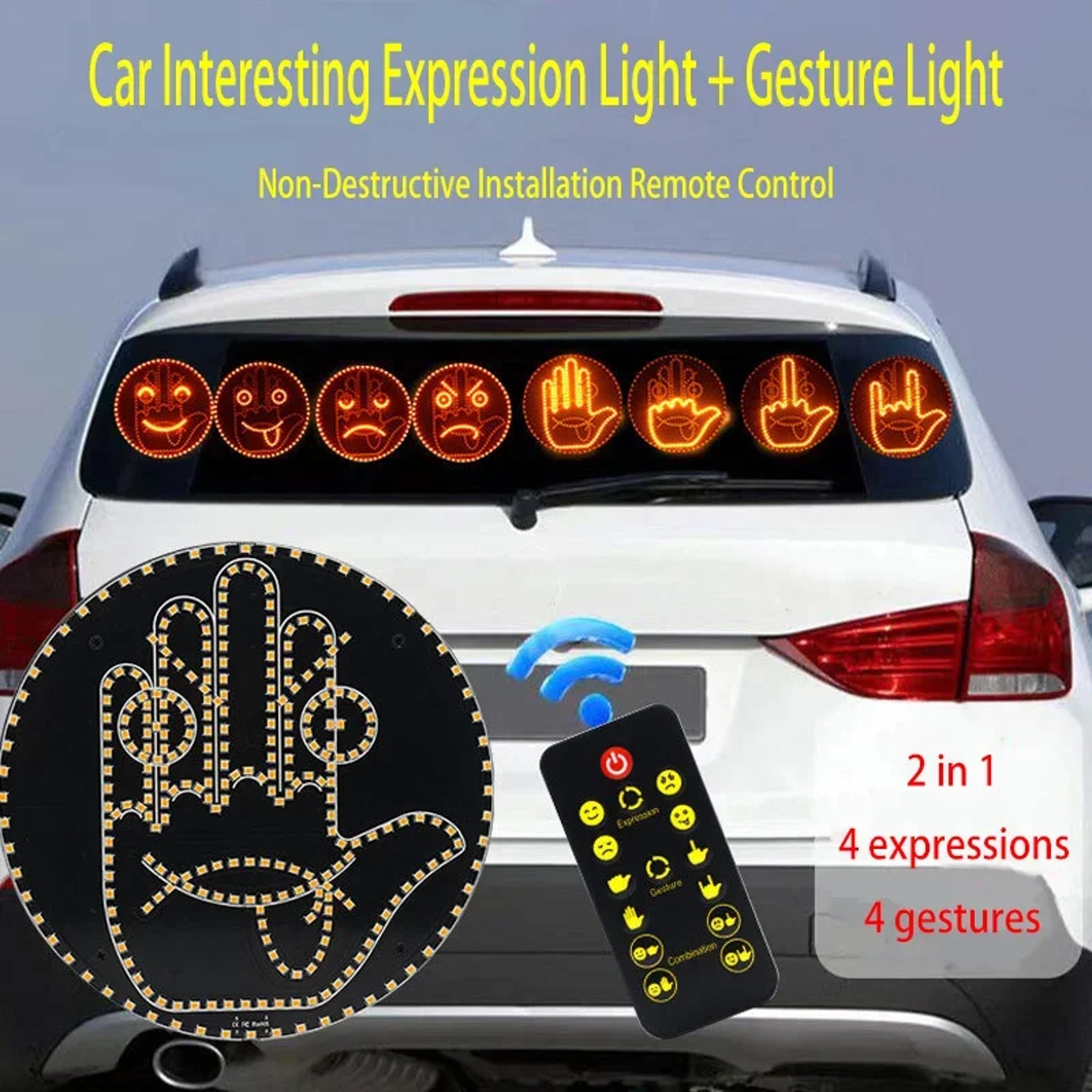 Creative Fun Car Gesture Finger Lights Lamp Anti Rear End Collision Car Warning Lights Interactive  1