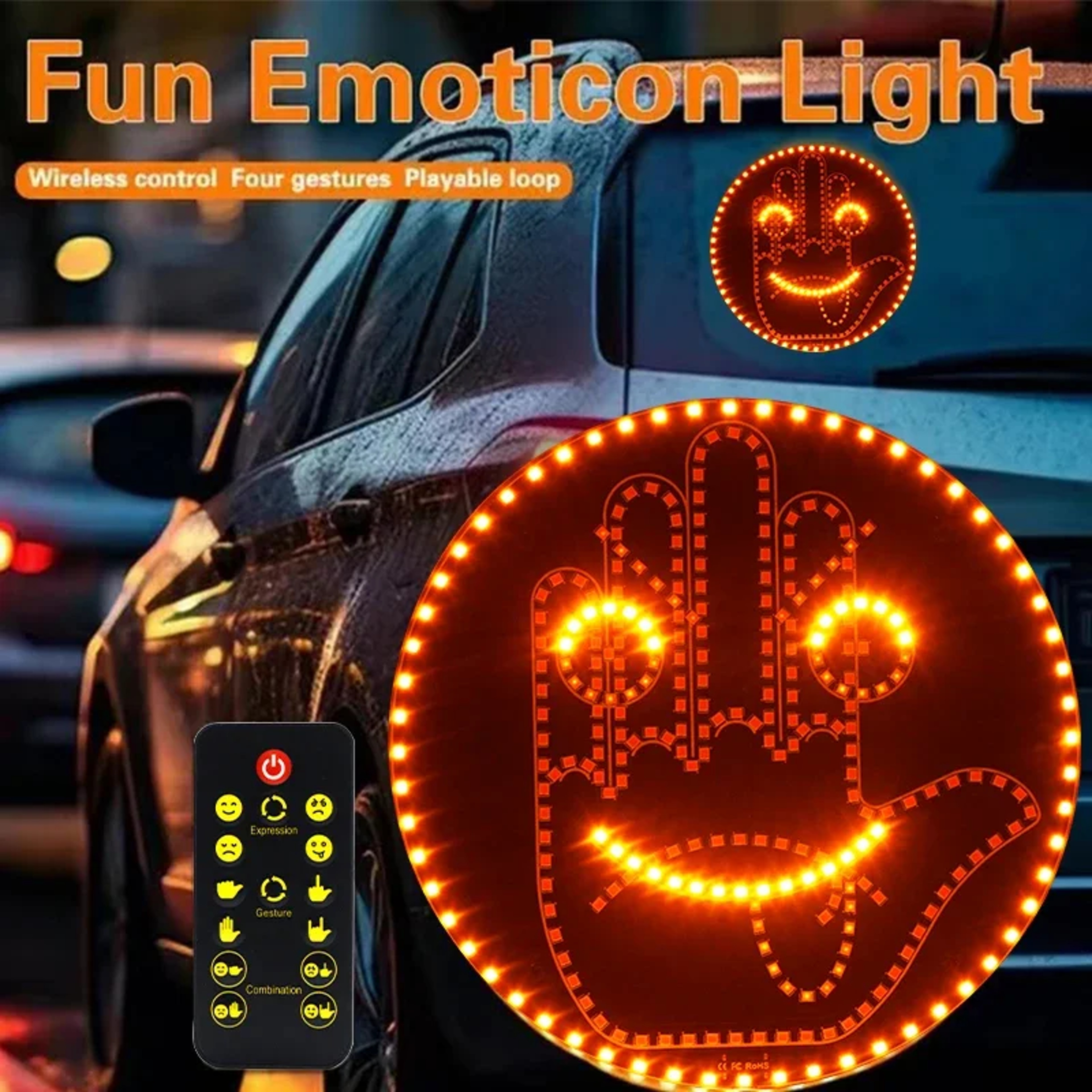 Creative Fun Car Gesture Finger Lights Lamp Anti Rear End Collision Car Warning Lights Interactive  2