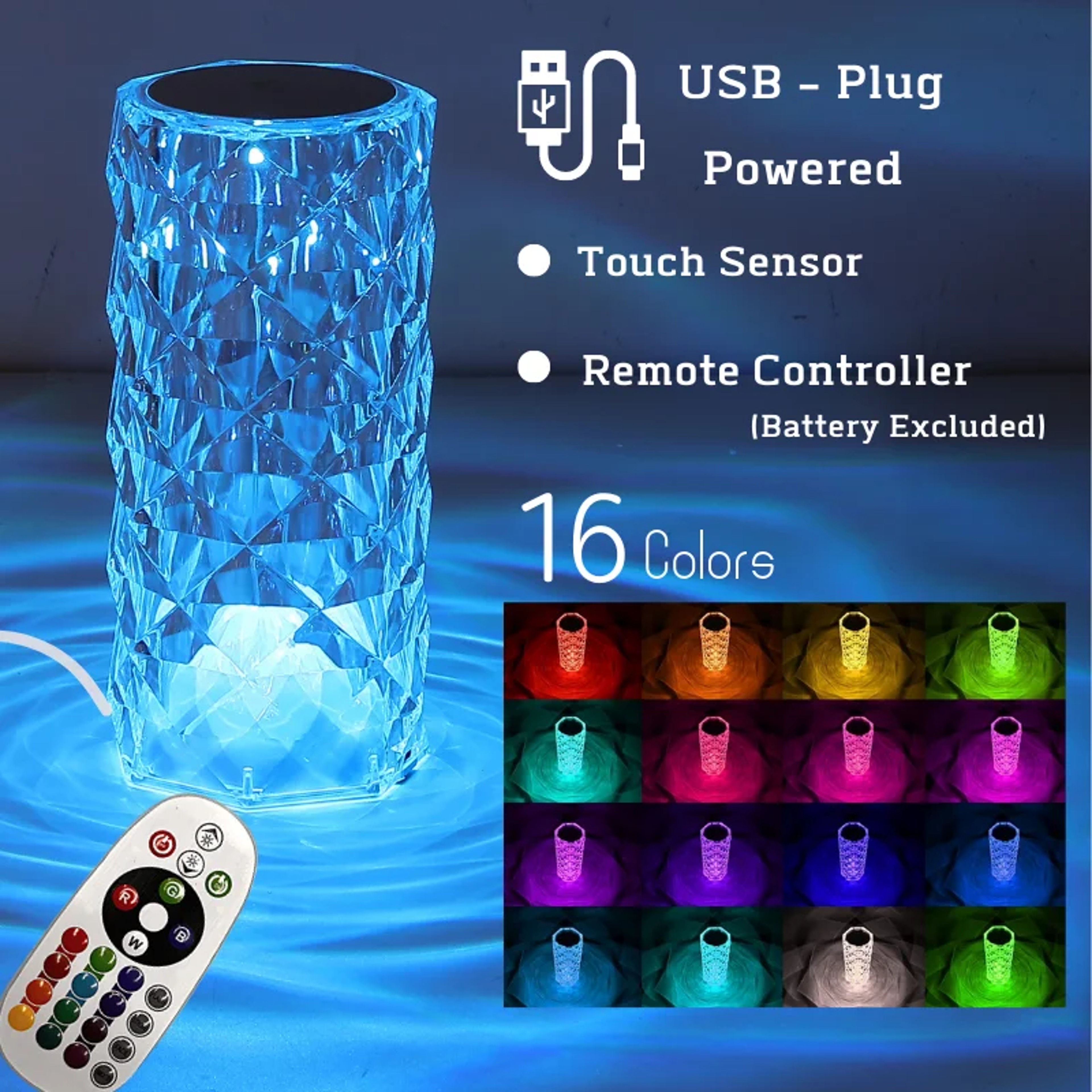 Crystal Table Lamp for Bedroom, Touch Remote Dimmable USB LED Bedside Diamond Rose Lamp – view 7