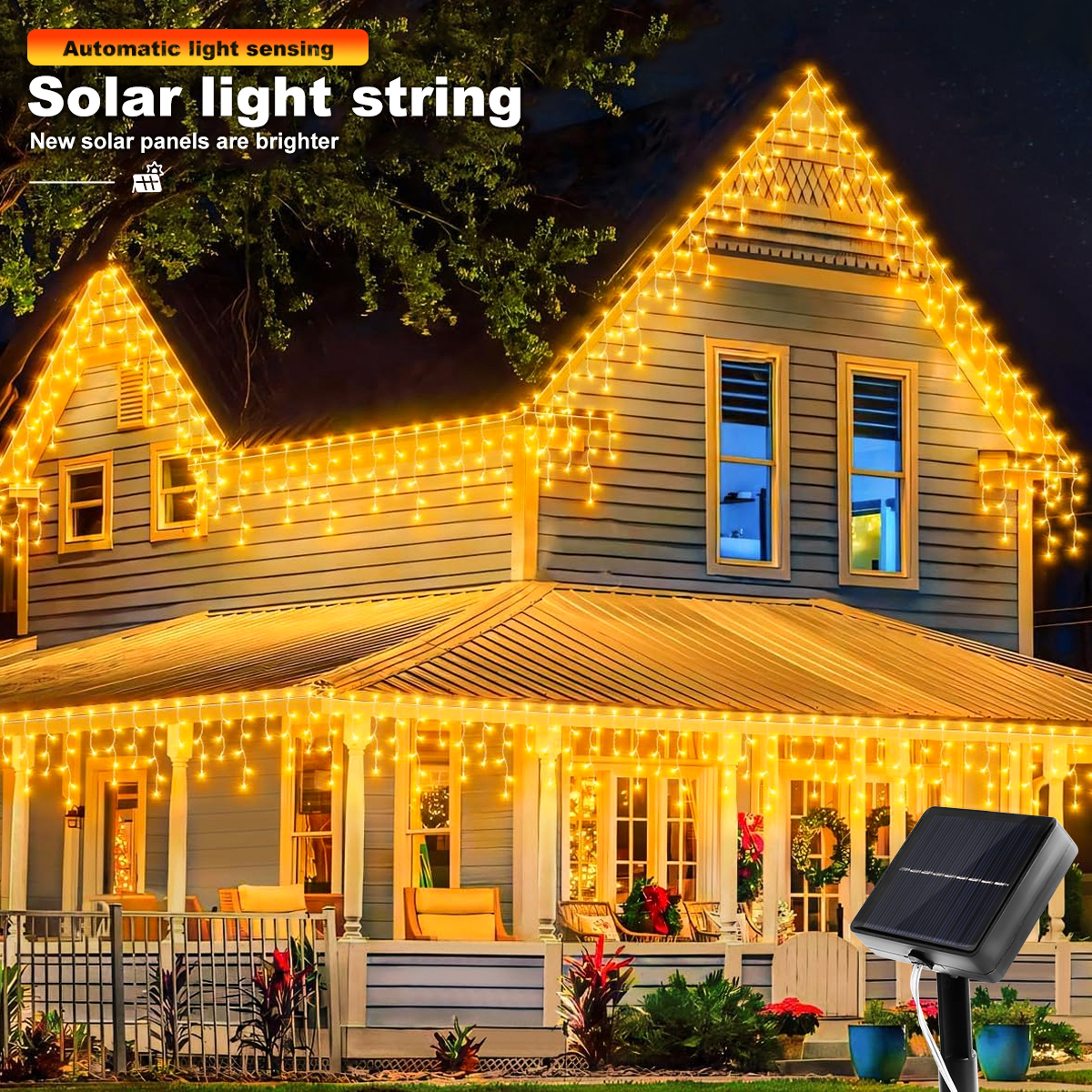 Solar Christmas Icicle Lights LED Water Proof Curtain String Lights Outdoor Garden Holiday Lighting 1
