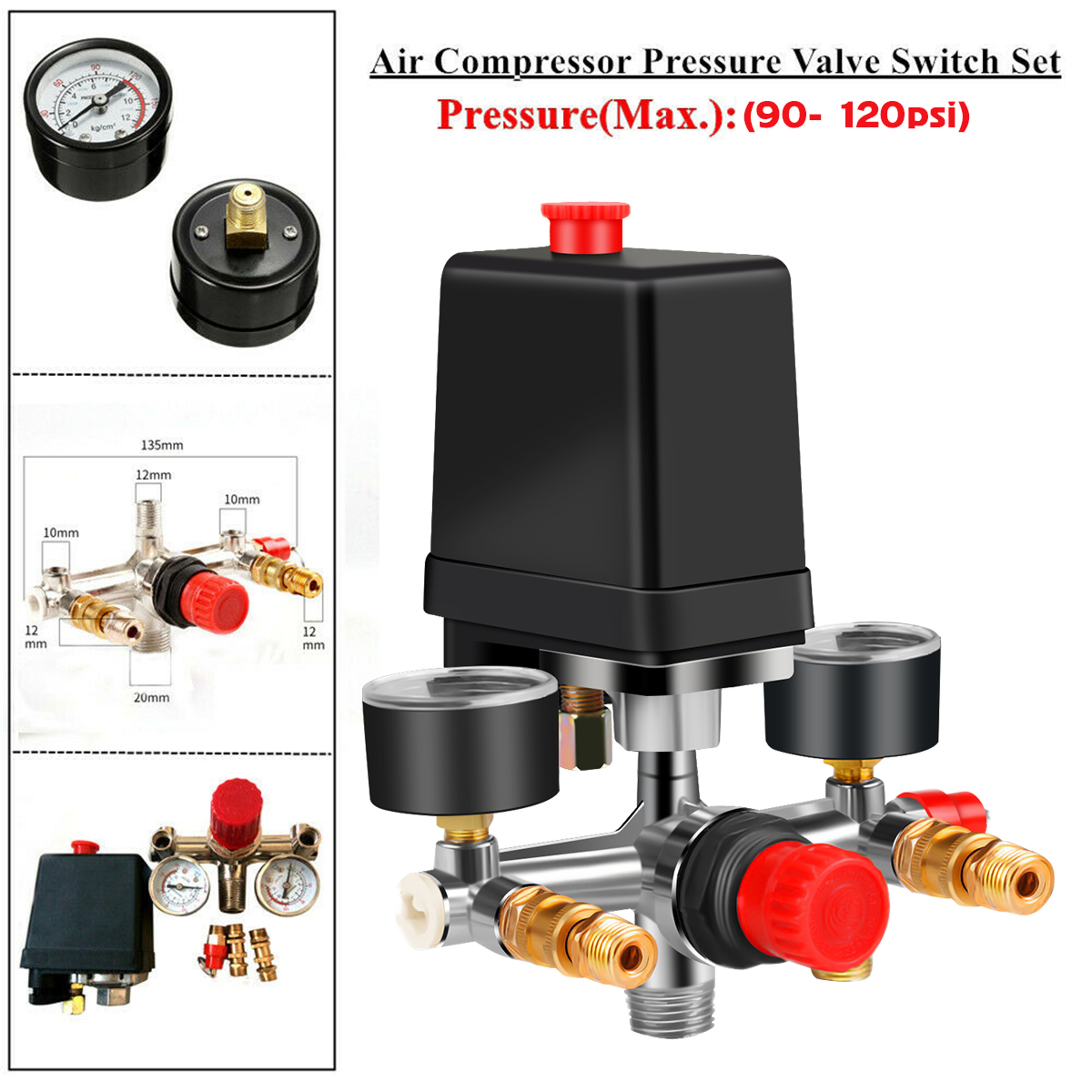 Air Compressor Parts Pressure Switch Manifold Regulator Gauges Aluminium Air Compressor Pressure Co 2