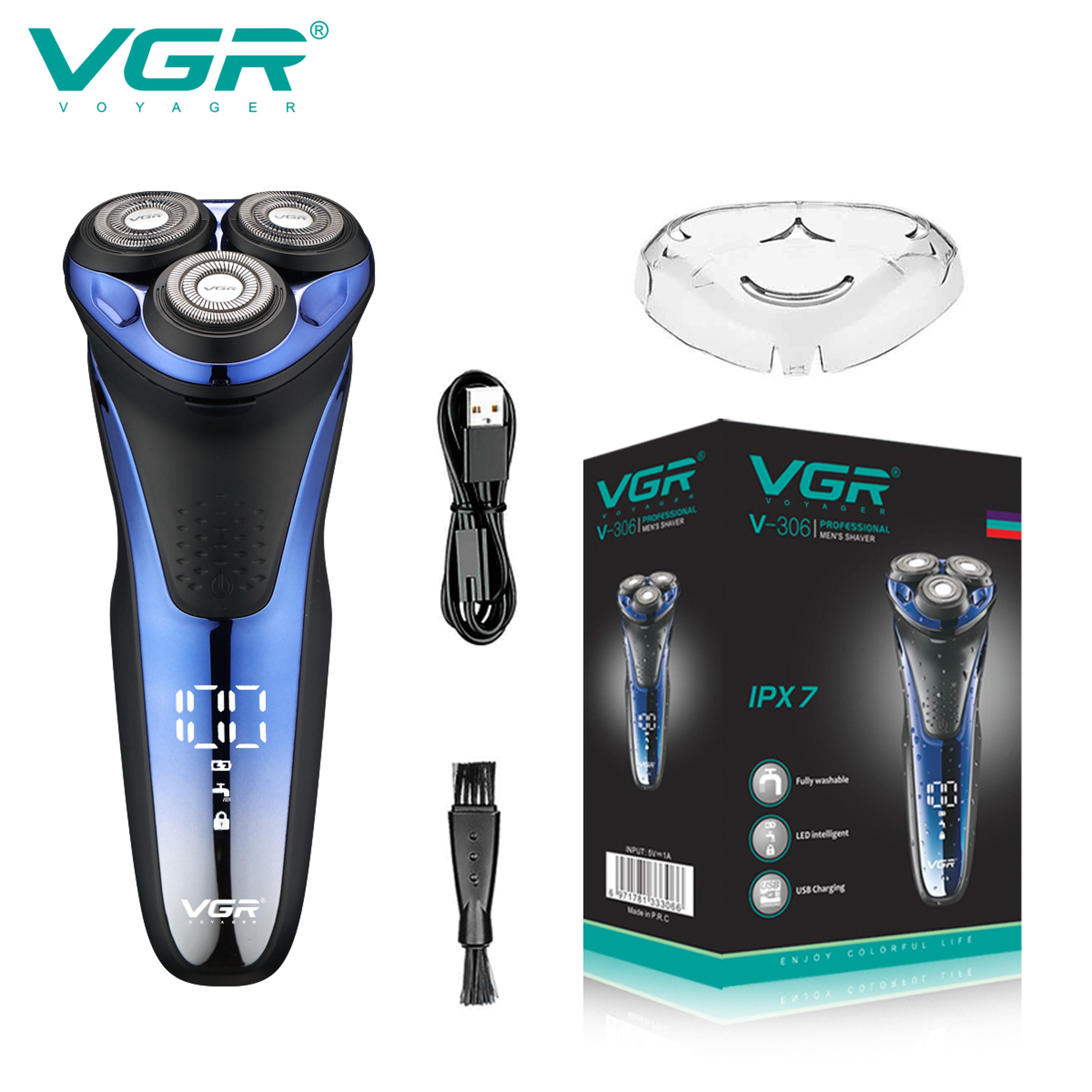 Waterproof Rotary Electric Shaver with Pop Up Trimmer and LED Display – view 1