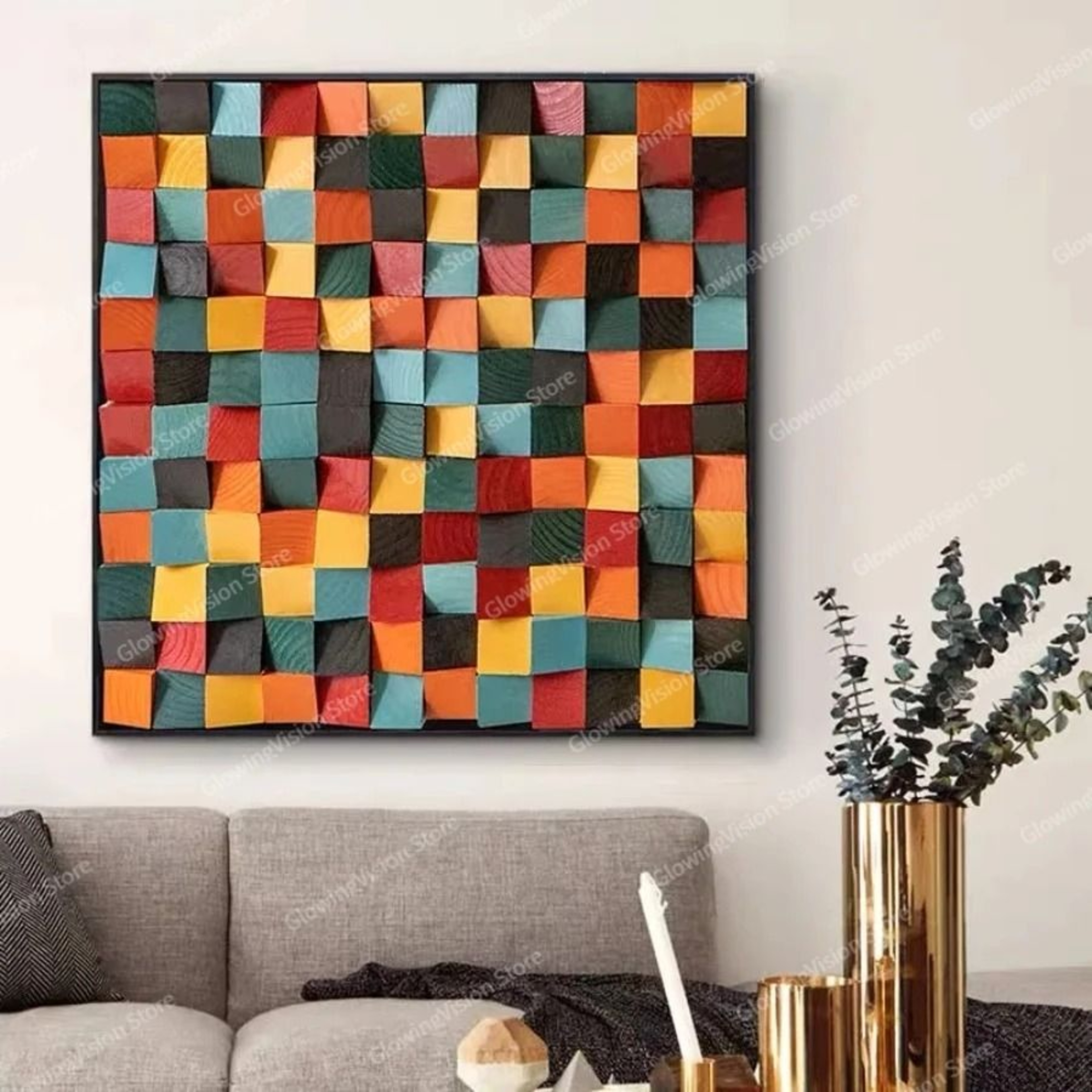 3D Wooden Mosaic Wall Art Acoustic Diffuser Panel For Home Or Office Decor 1