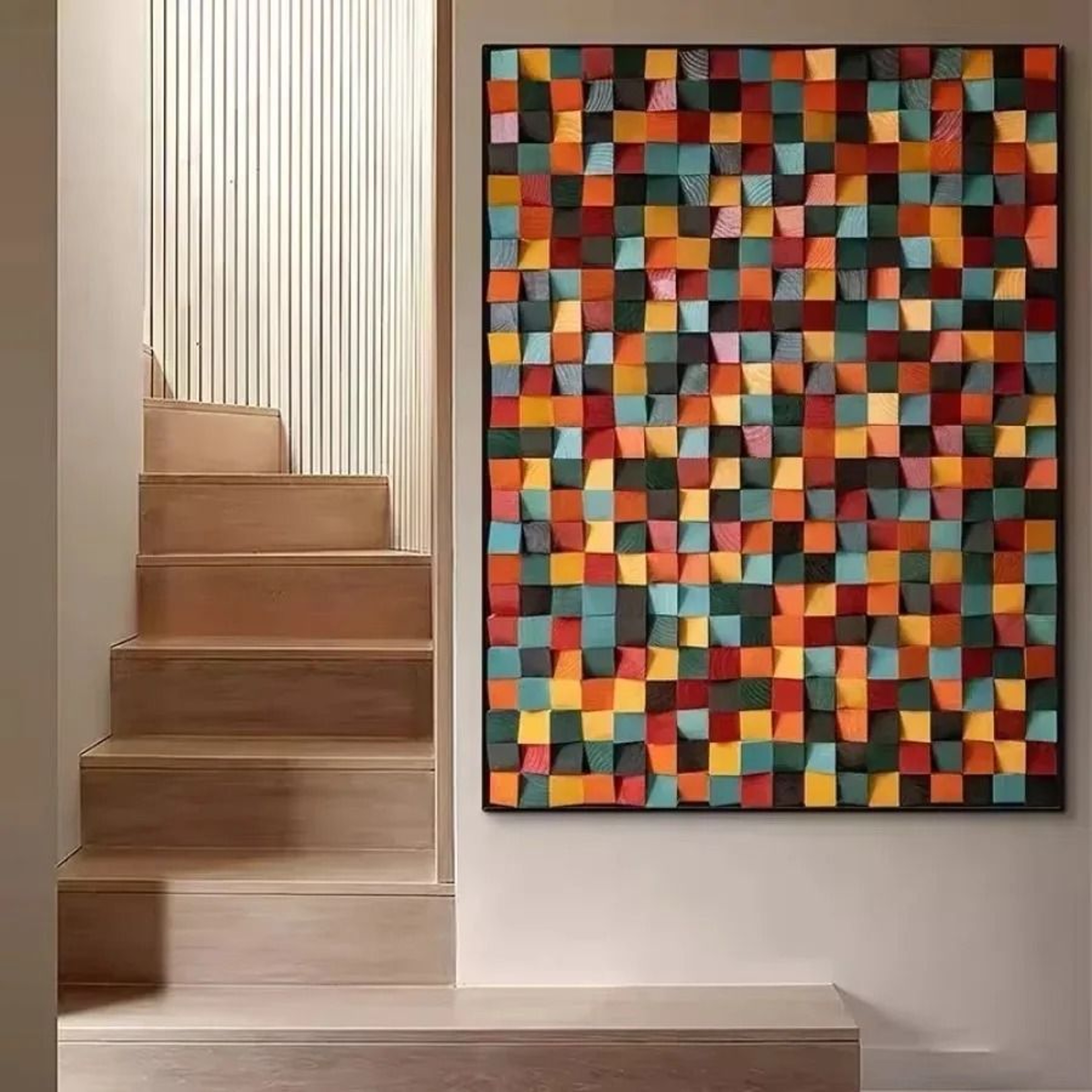 3D Wooden Mosaic Wall Art Acoustic Diffuser Panel For Home Or Office Decor 2