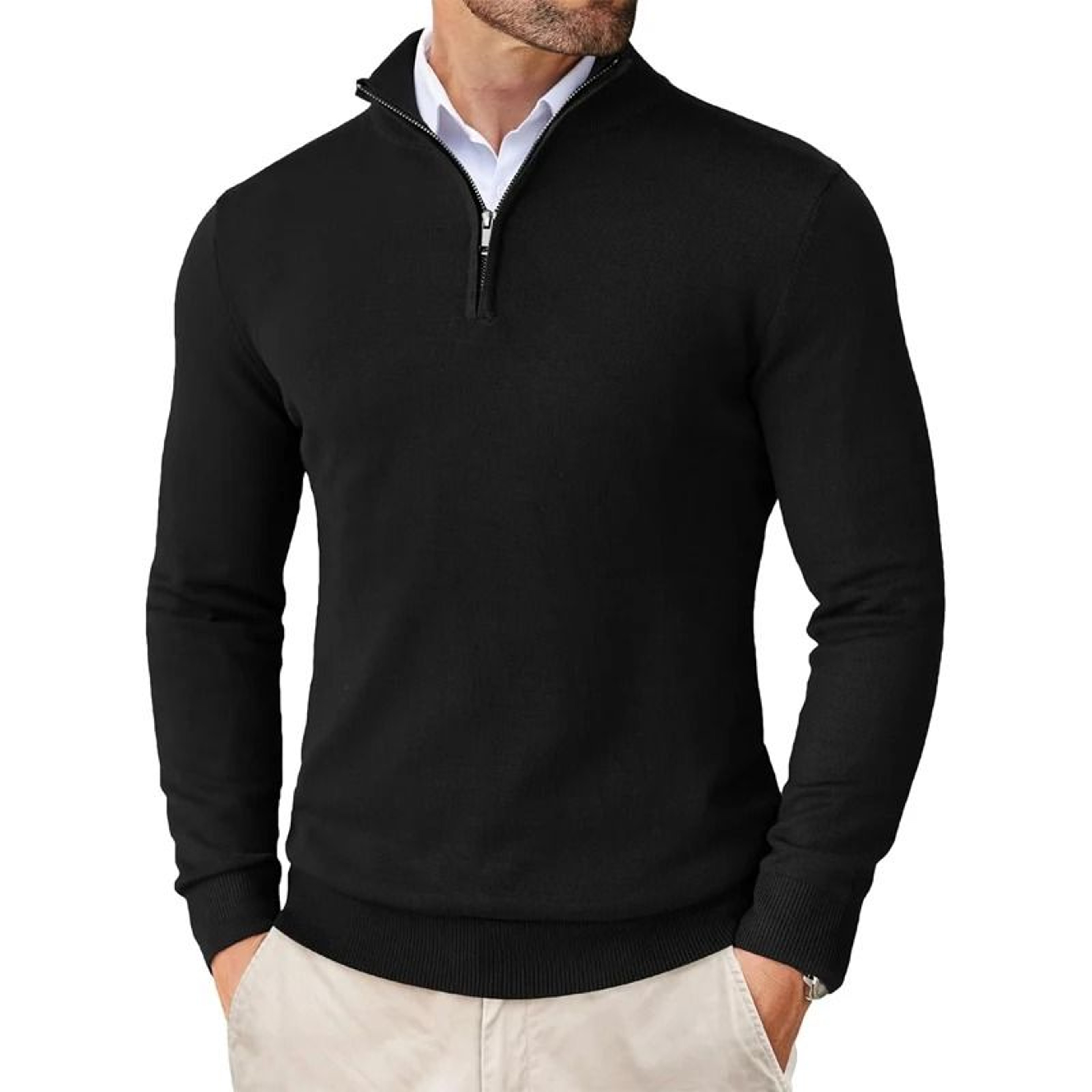 Mens Quarter Zip Mock Neck Slim Fit Lightweight Pullover Sweater 7