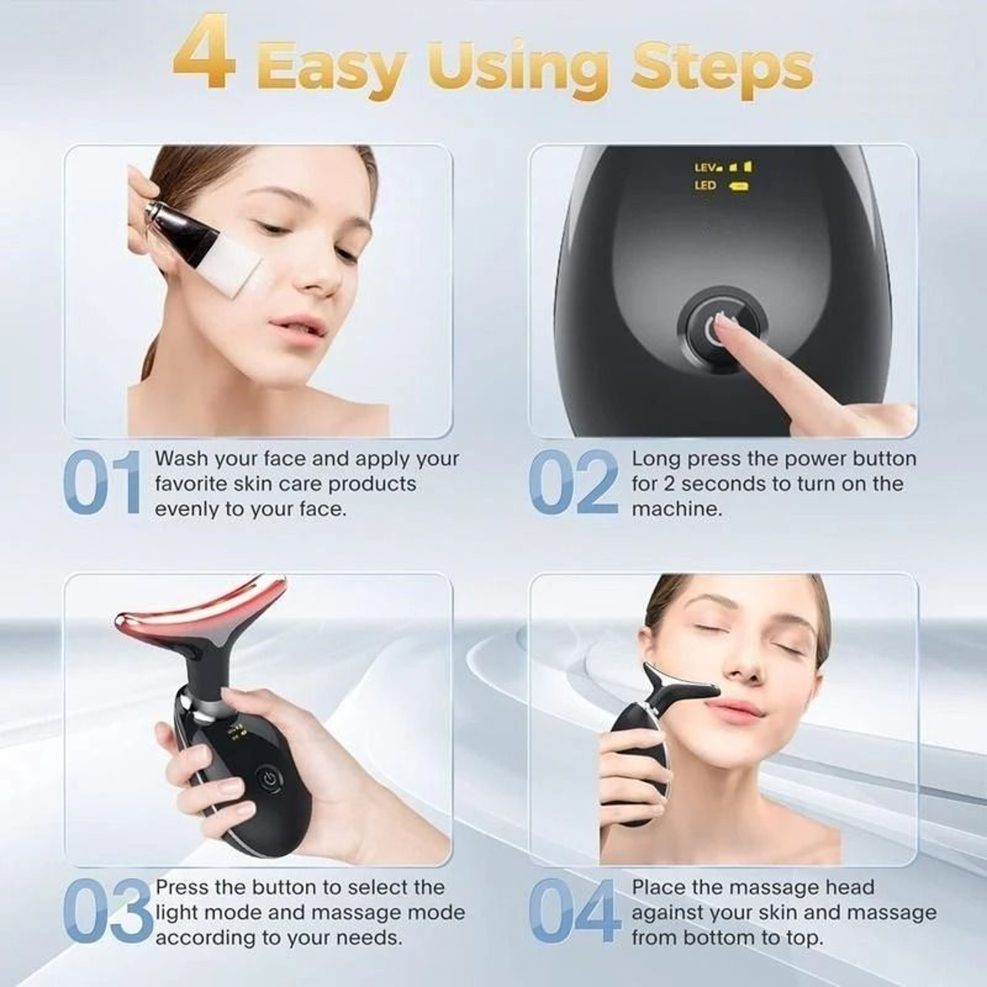 7 LED Color Neck And Face Massager Portable Beauty Device With Vibration And USB Charging 3