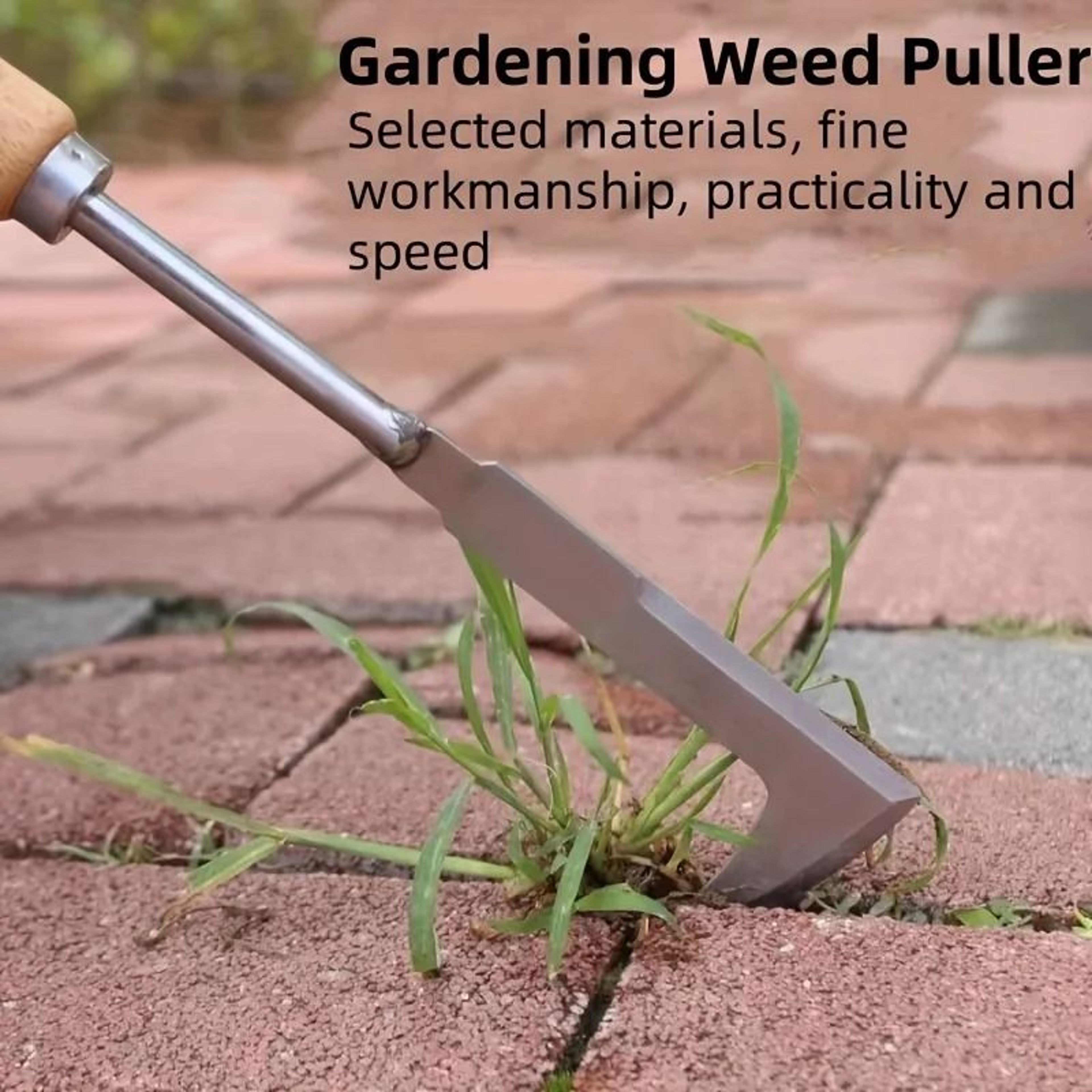 Stainless Steel Gap Weeding Tool With Wooden Handle For Garden And Patio Cleaning 1