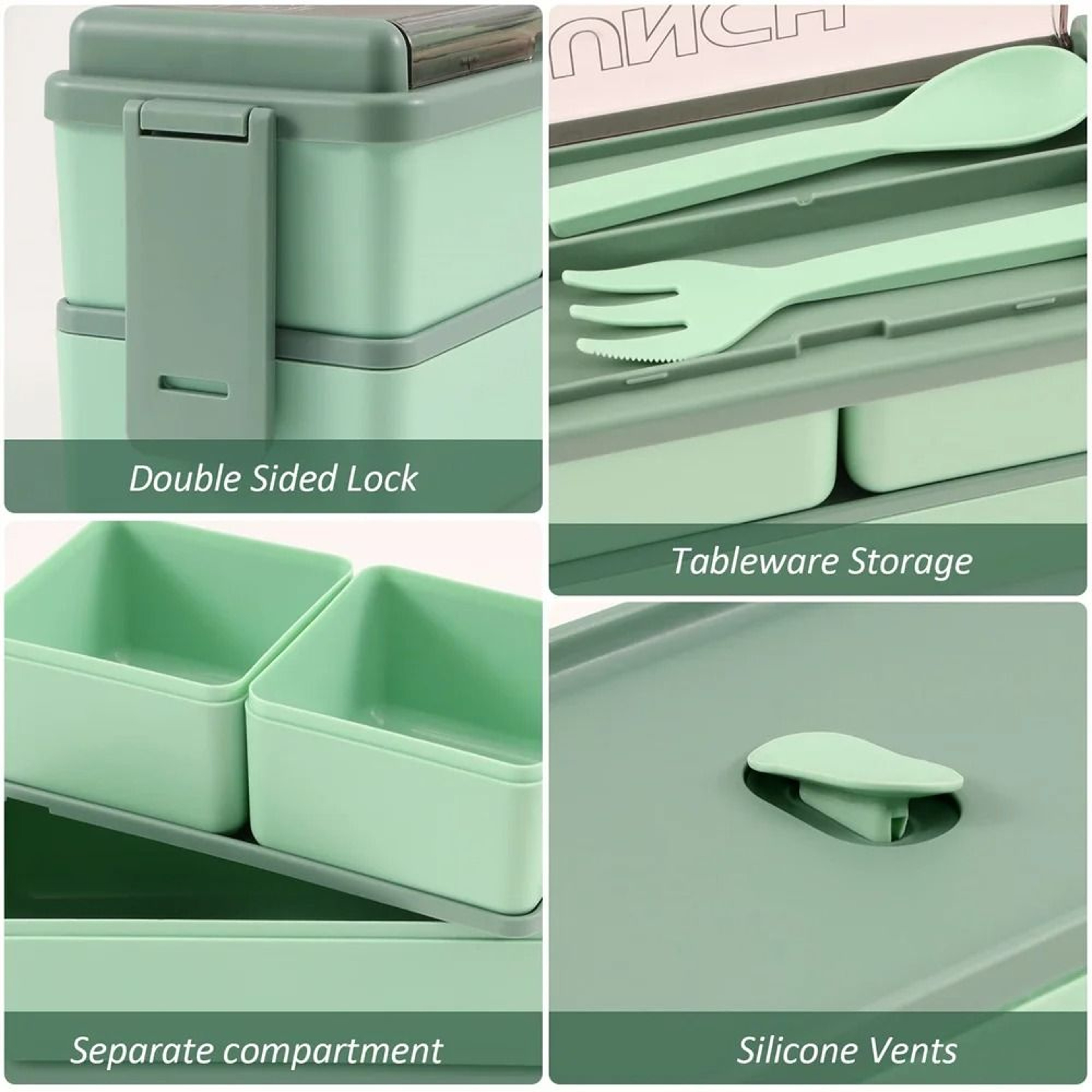 Double Layer Portable Lunch Box For Kids With Fork And Spoon Microwave Safe Bento Food Container 4