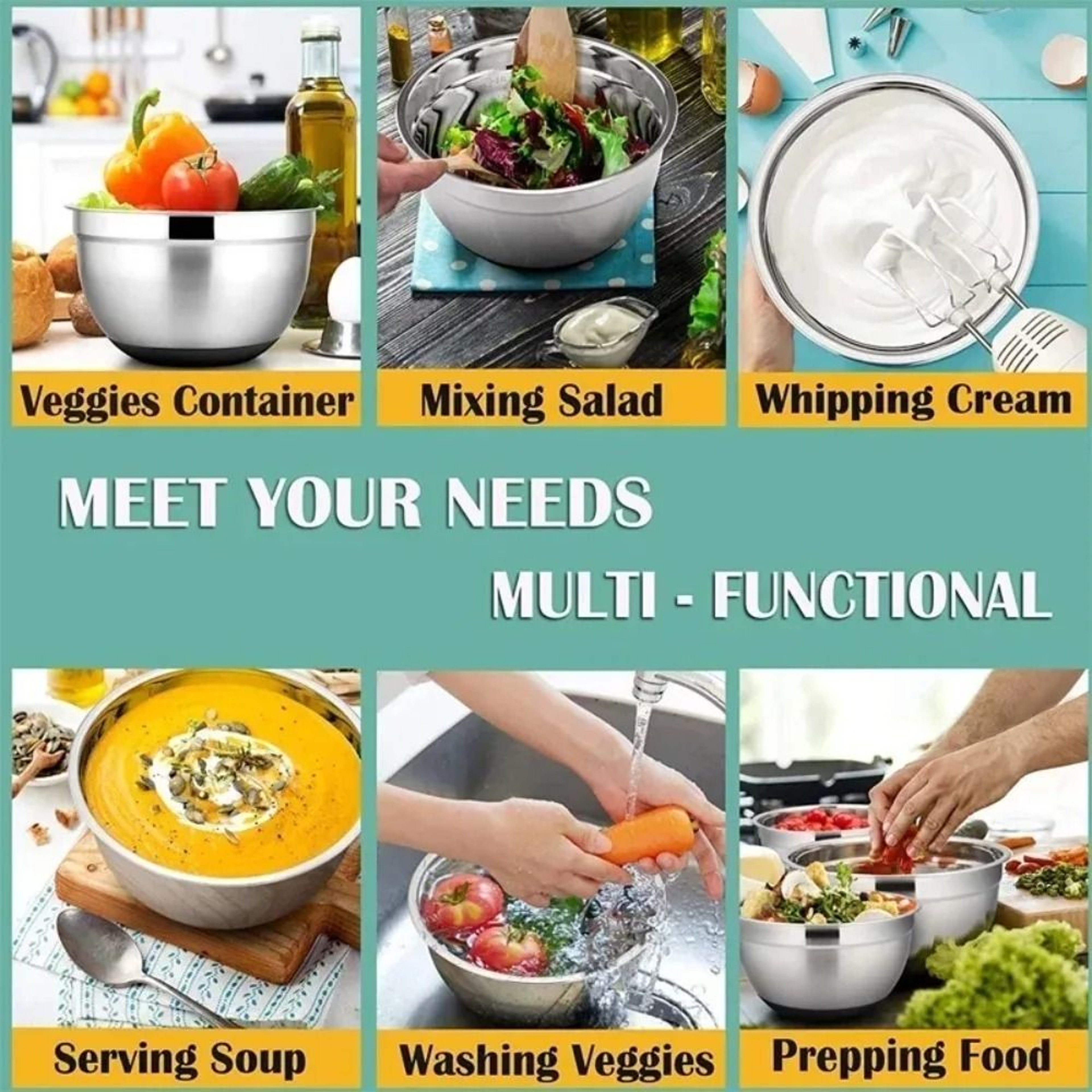 Stainless Steel Mixing Bowl With Lid And Non Slip Silicone Base 3