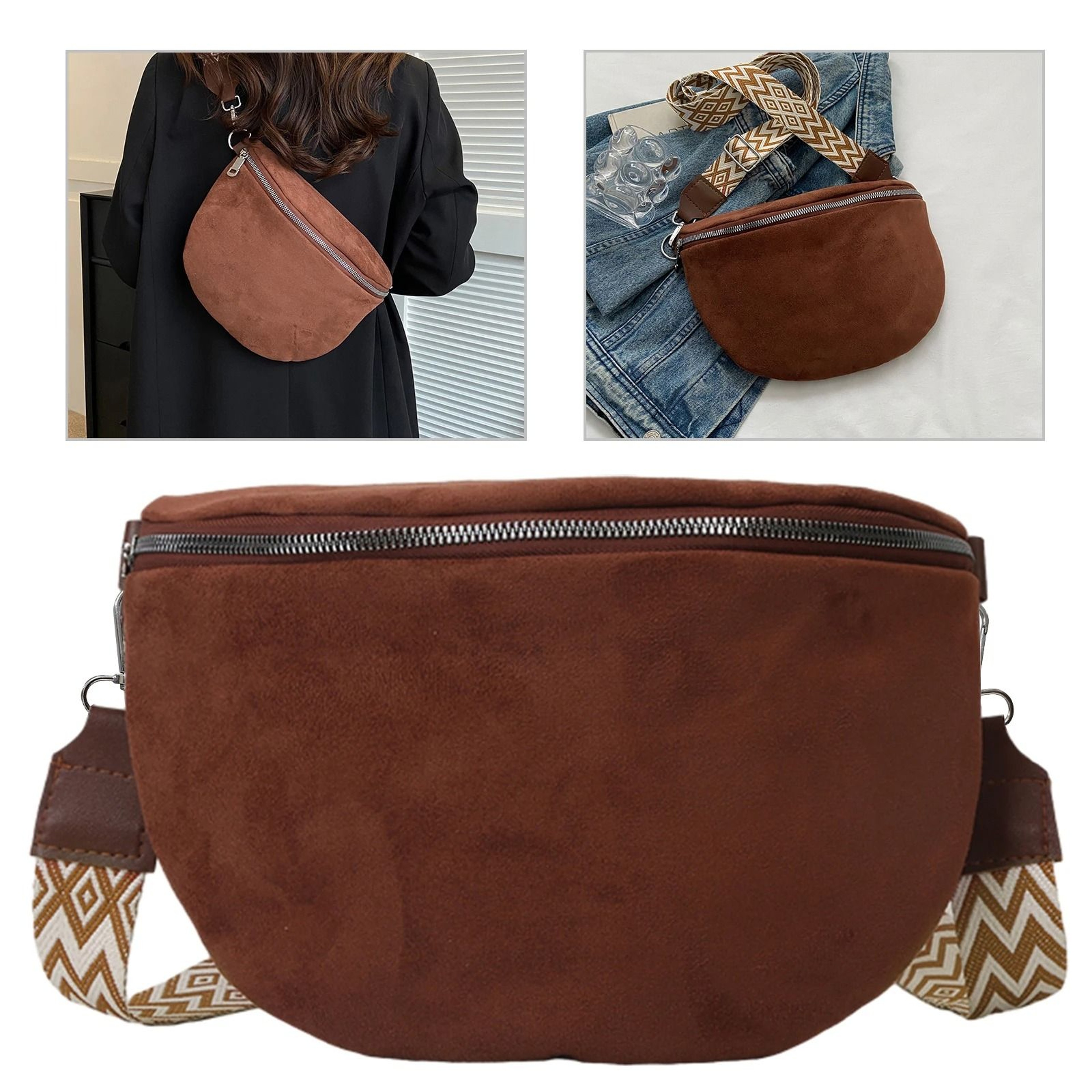Fashion Suede Women Waist Bag Retro Half Moon Chest Bag With Wide Strap 0